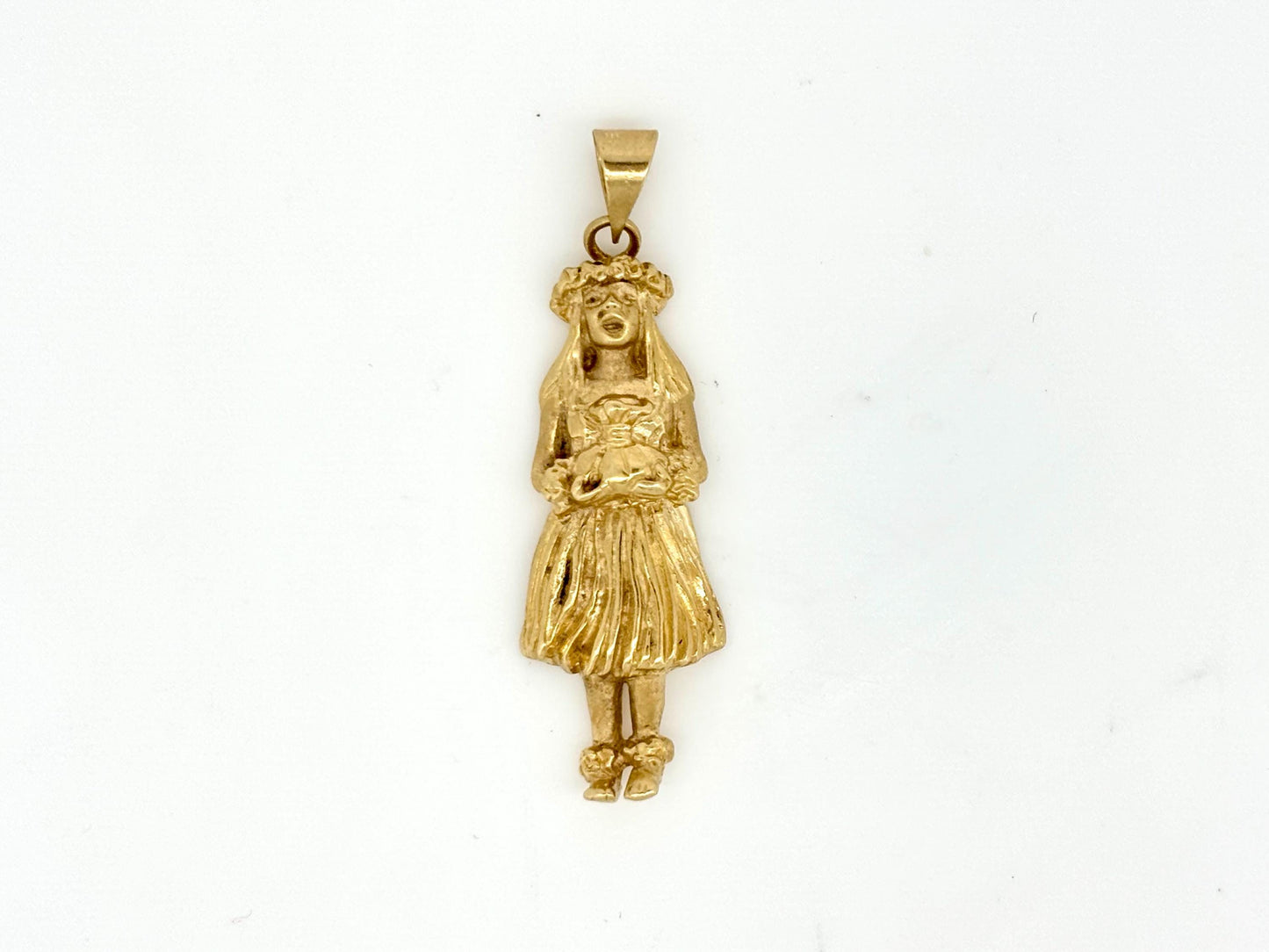 14K Solid Gold Hawaiian Hula Girl Pendant Hula Girl Necklace Gold Pendant Birthday Gift for her Gift for Mom Flower Necklace