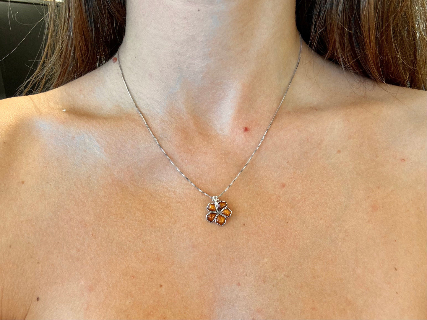 Hawaiian Hibiscus Flower Necklace 925 Sterling Silver Tarnish Free KOA WOOD Dainty Necklace with Chain Cute Gift for Her Gift for Girlfriend