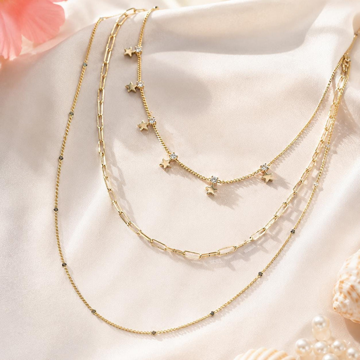 Gold Star Layering Necklace, 14K Gold Plated North Star CZ Pendant, gift for her, astrology lover, celestial jewelry – handmade Hawaiian jewelry, Island Goddess Jewelry
