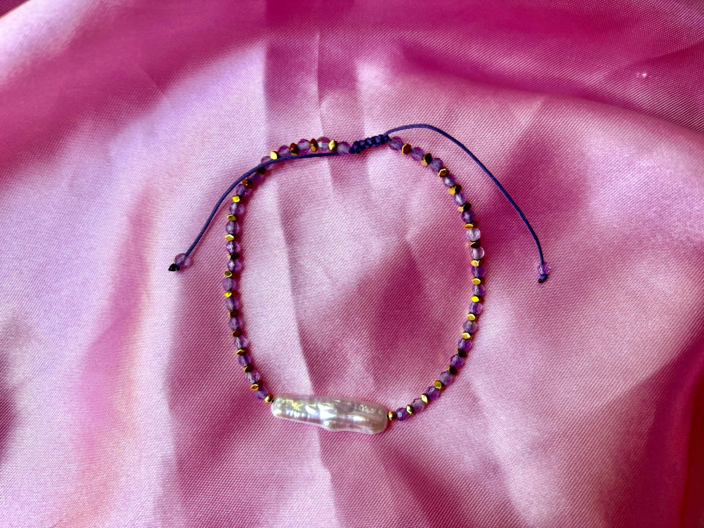 Amethyst Genuine Natural Freshwater White Pearl Bracelet, Adjustable Gold Bracelet Stainless Steel Birthday Gift for Her