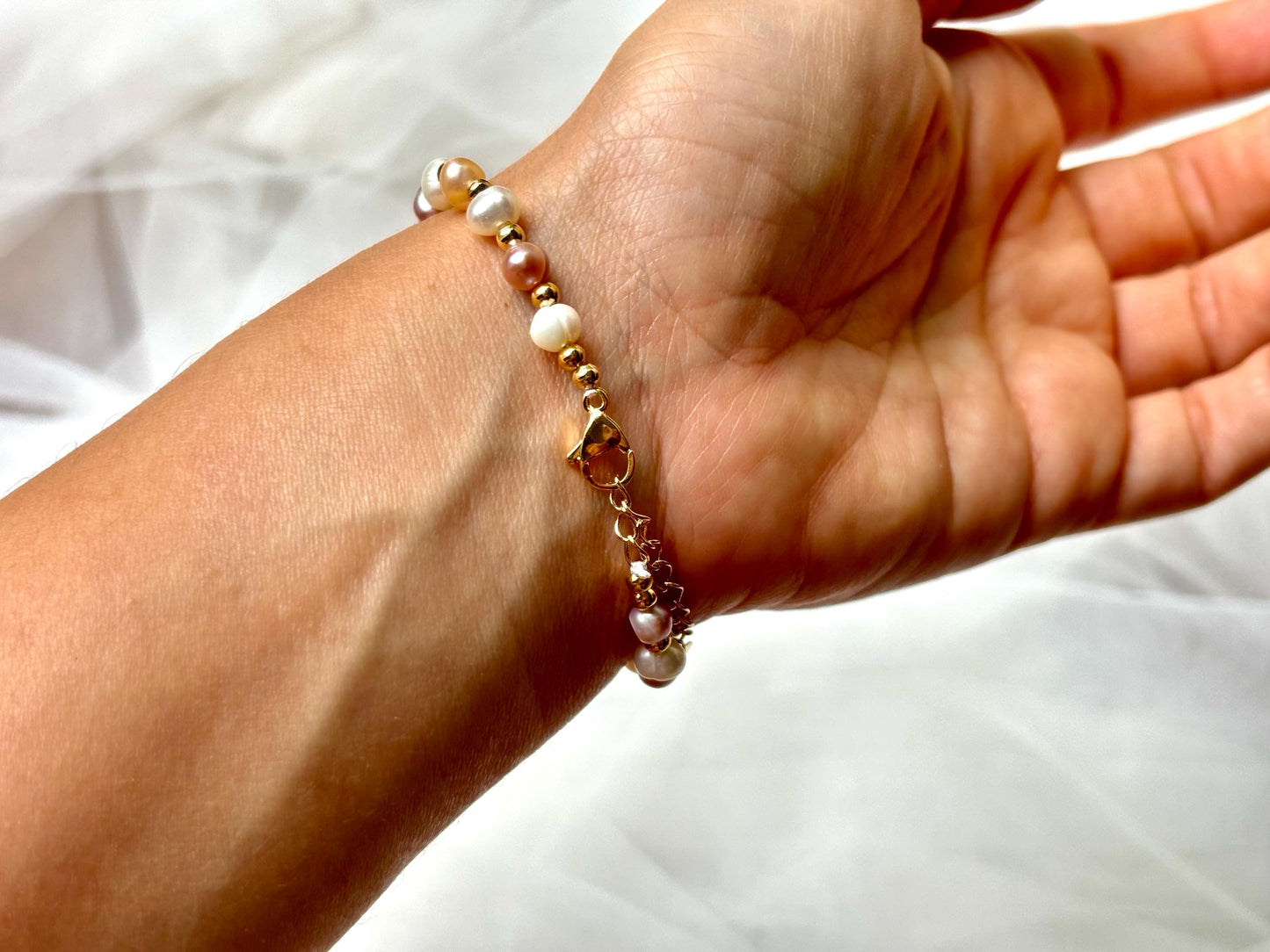 Genuine Natural Freshwater 3 Color Pearl Bracelet Adjustable With Dainty Flower Charm Gold Color Birthday Gift For Her Gift for Girlfriend