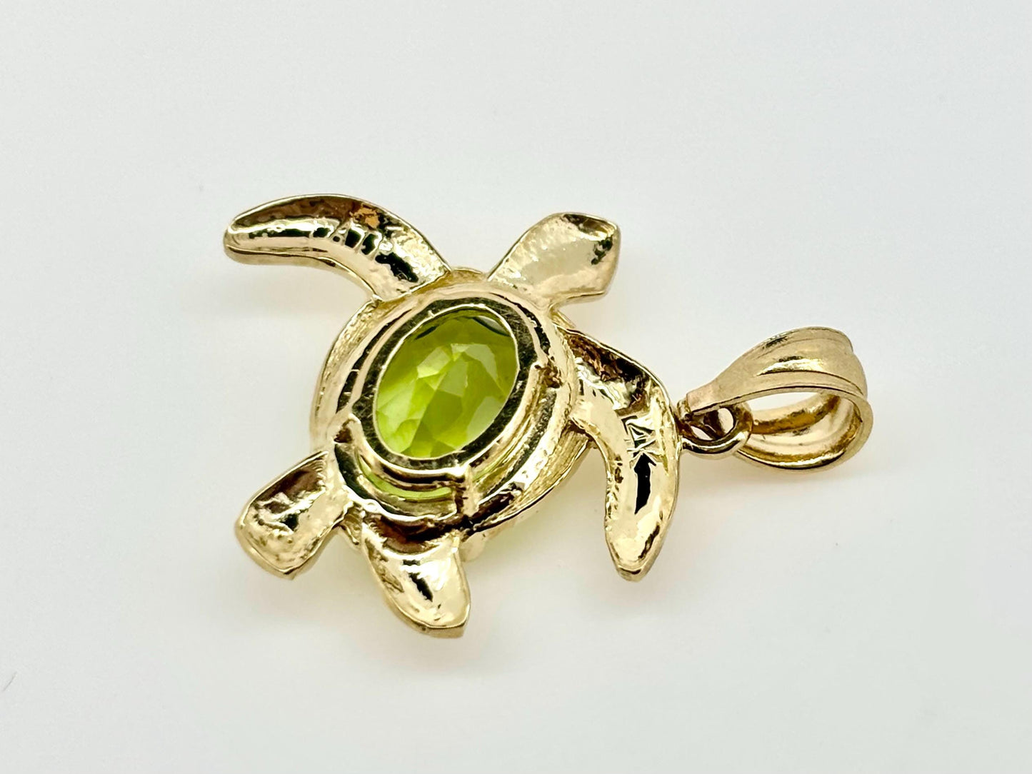14K Gold Turtle Pendant Peridot Pendant Hawaiian Diamond Peles Tears - Birthday Gift for Her Gift For Mom Turtle Necklace Peridot Necklace