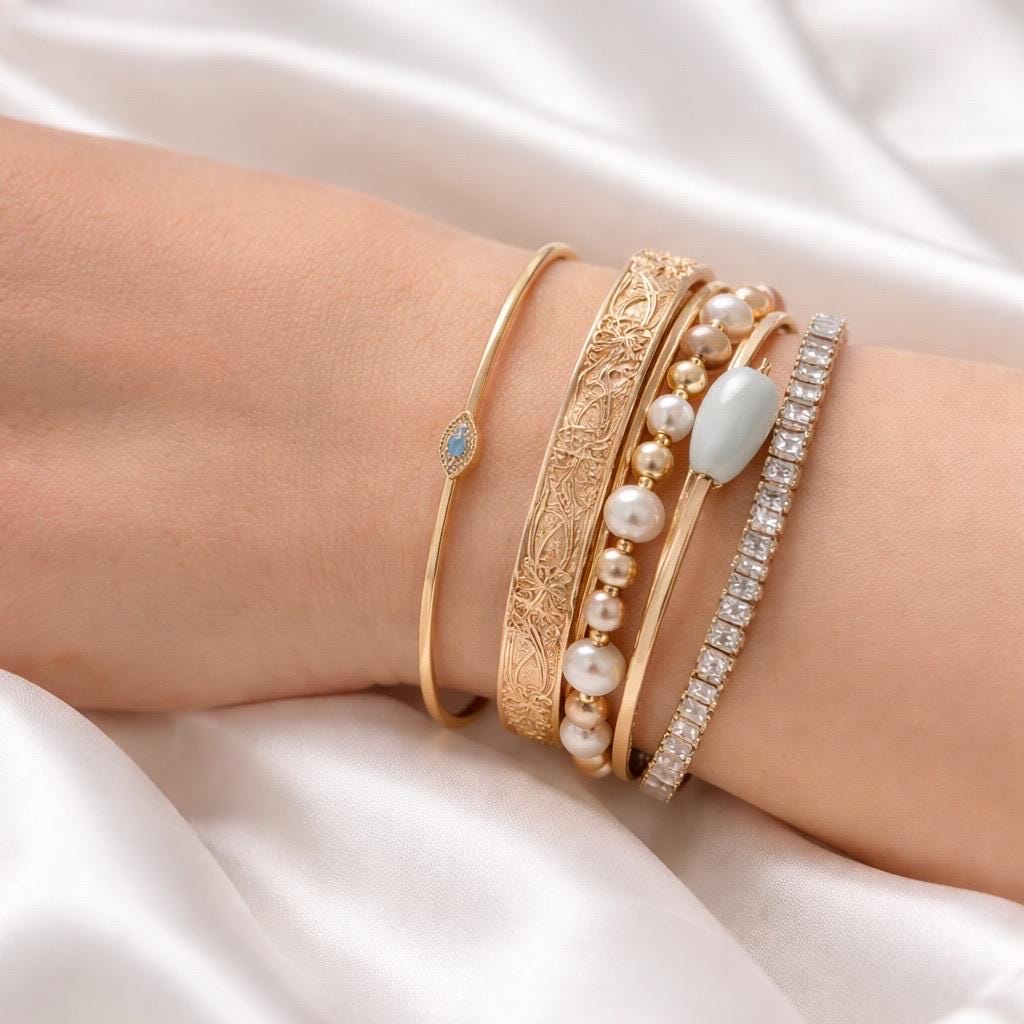Evil Eye Bracelet – Adjustable Gold Plated Stackable Protection Jewelry with CZ Charm