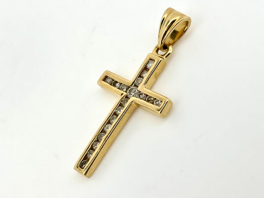 14K Solid Yellow Gold Cross Necklace Jesus Christ Pendant Diamond Cross Christian Gift for her Chritian Gift for Wife Christmas Gift