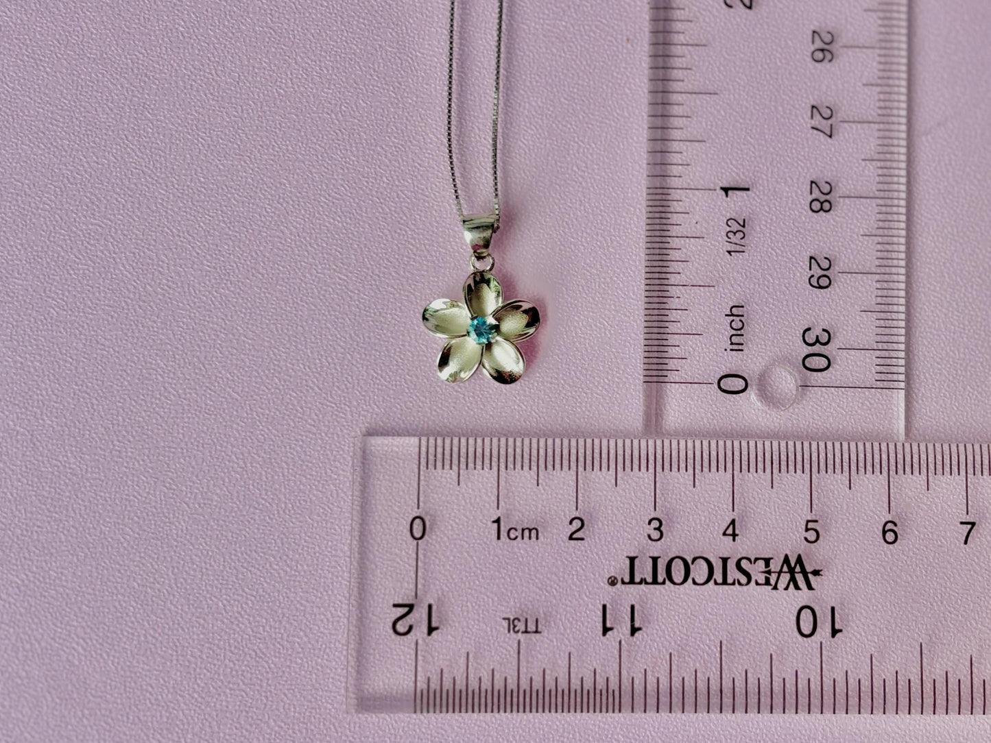 Hawaiian Plumeria Flower Blue Topaz 925 Sterling Silver Waterproof Plated Necklace w chain Cute Gift Wife Romantic Mom Girlfriend Stone
