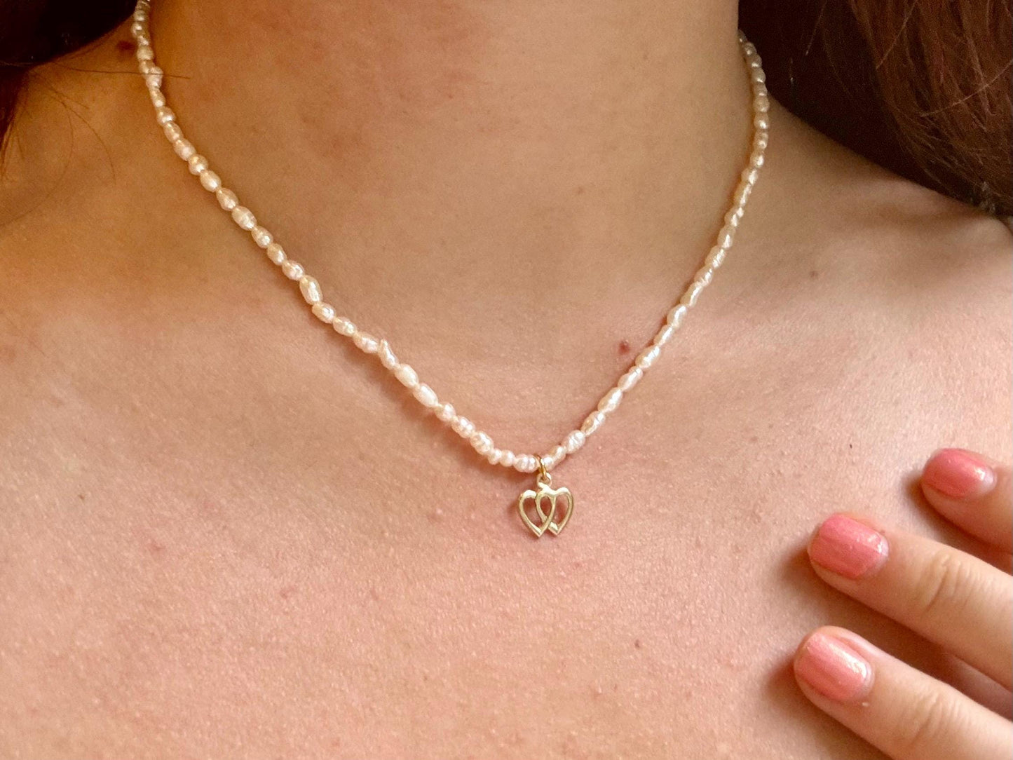 Gold Heart Necklace Genuine Freshwater White Pearl Necklace Birthday Gift for Girlfriend Gold Filled Dainty Gift For Her Gift for Mom