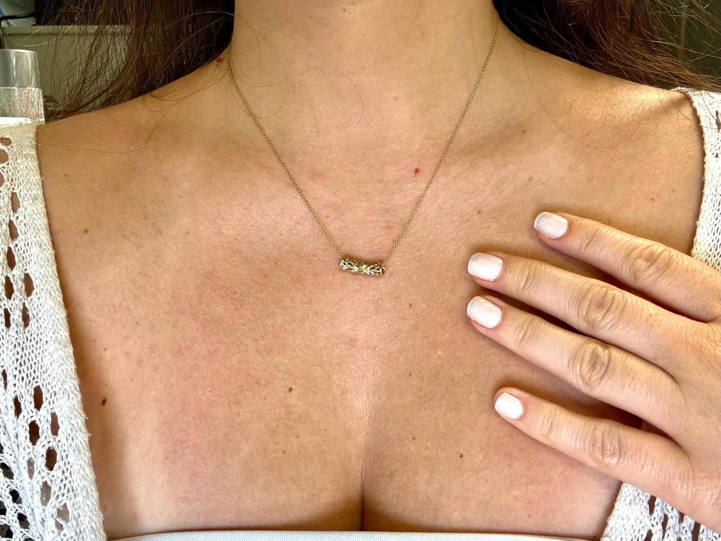 14K Solid Gold Hawaiian Barrel Pendant Flower Pendant Slider Necklace Gold Pendant Birthday Gift for her Gift for Mom Flower Puka Bead Scrol