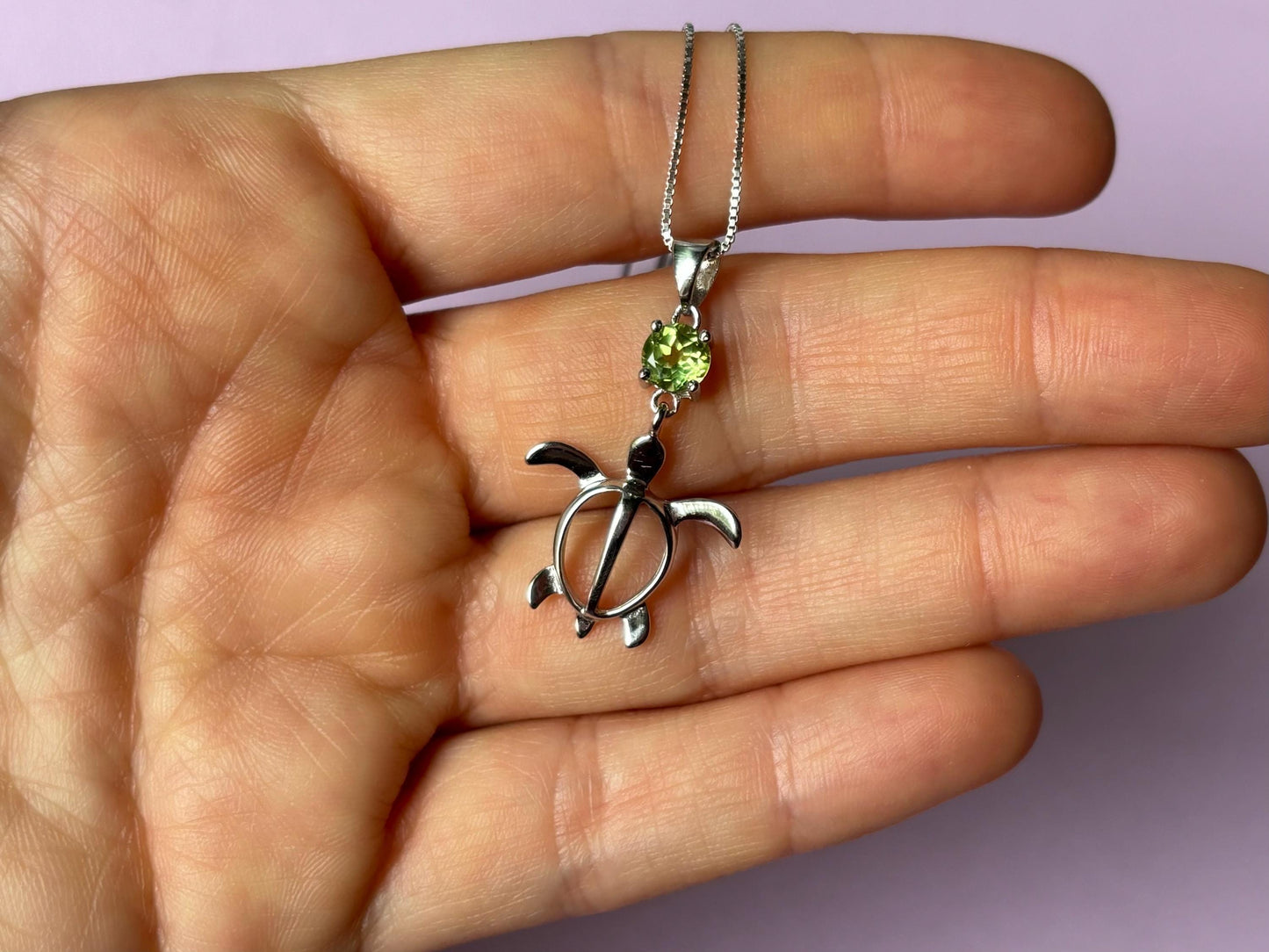 Hawaiian Turtle Necklace - Peridot Stone 925 Sterling Silver Waterproof With Chain - Birthday Gift for Her - Gift For Mom - Dainty Necklace