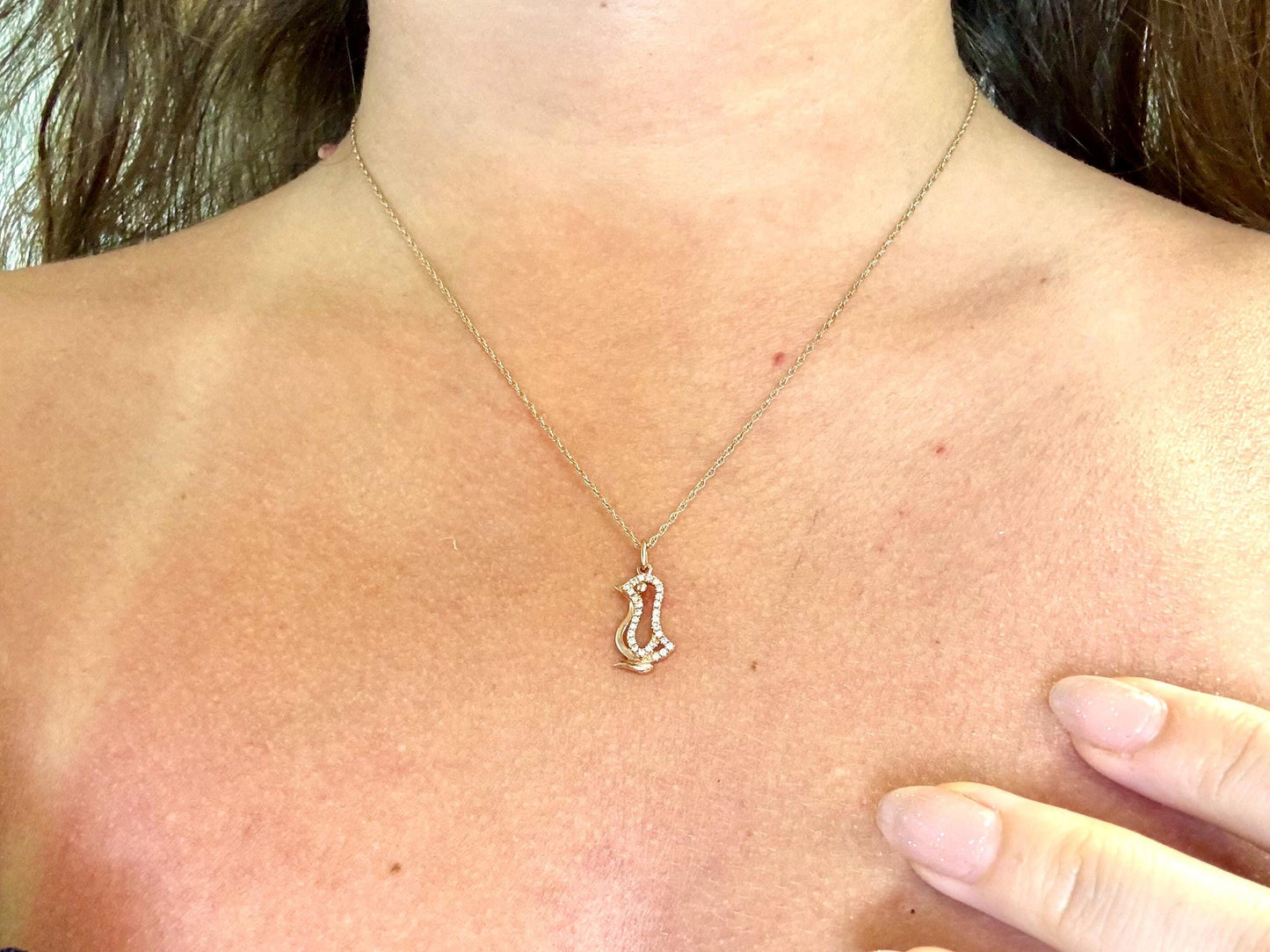 14K Rose Gold Penguin Pendant, Dainty Bird Necklace Bird Pendant Diamond Charm, Animal Diamond Pendant Gift for Her Birthday, Anniversary