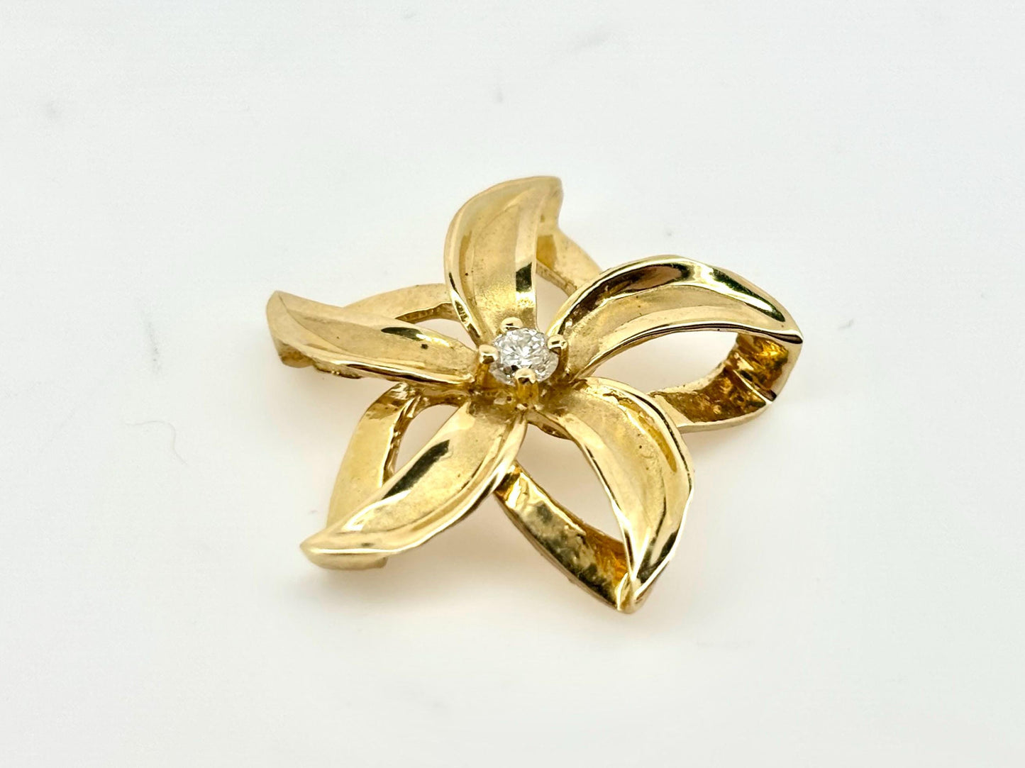 14K Solid Gold Plumeria Pendant Flower Pendant Necklace Gold Pendant Birthday Gift for her Gift for Mom Flower Necklace Diamond Pendant