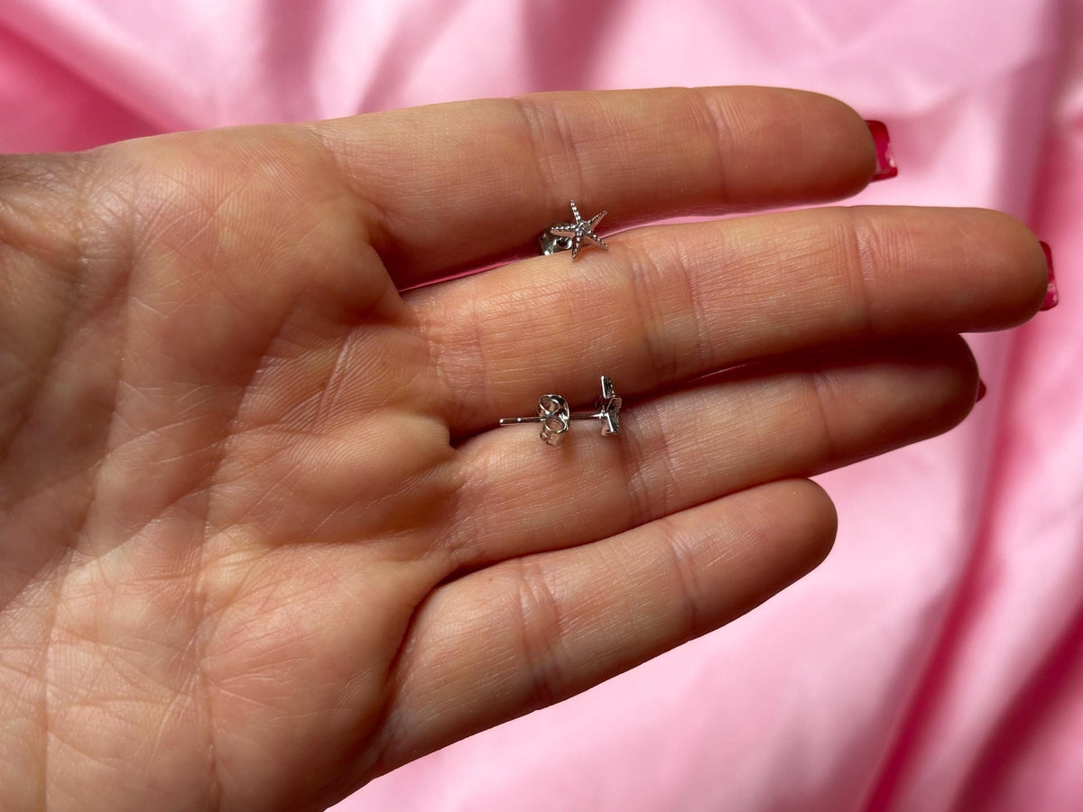 Silver Starfish Earrings, 925 Sterling Silver, Rhodium Plated Studs, gift for her, gift for mom, gift for girlfriend – handmade Hawaiian jewelry, Island Goddess Jewelry