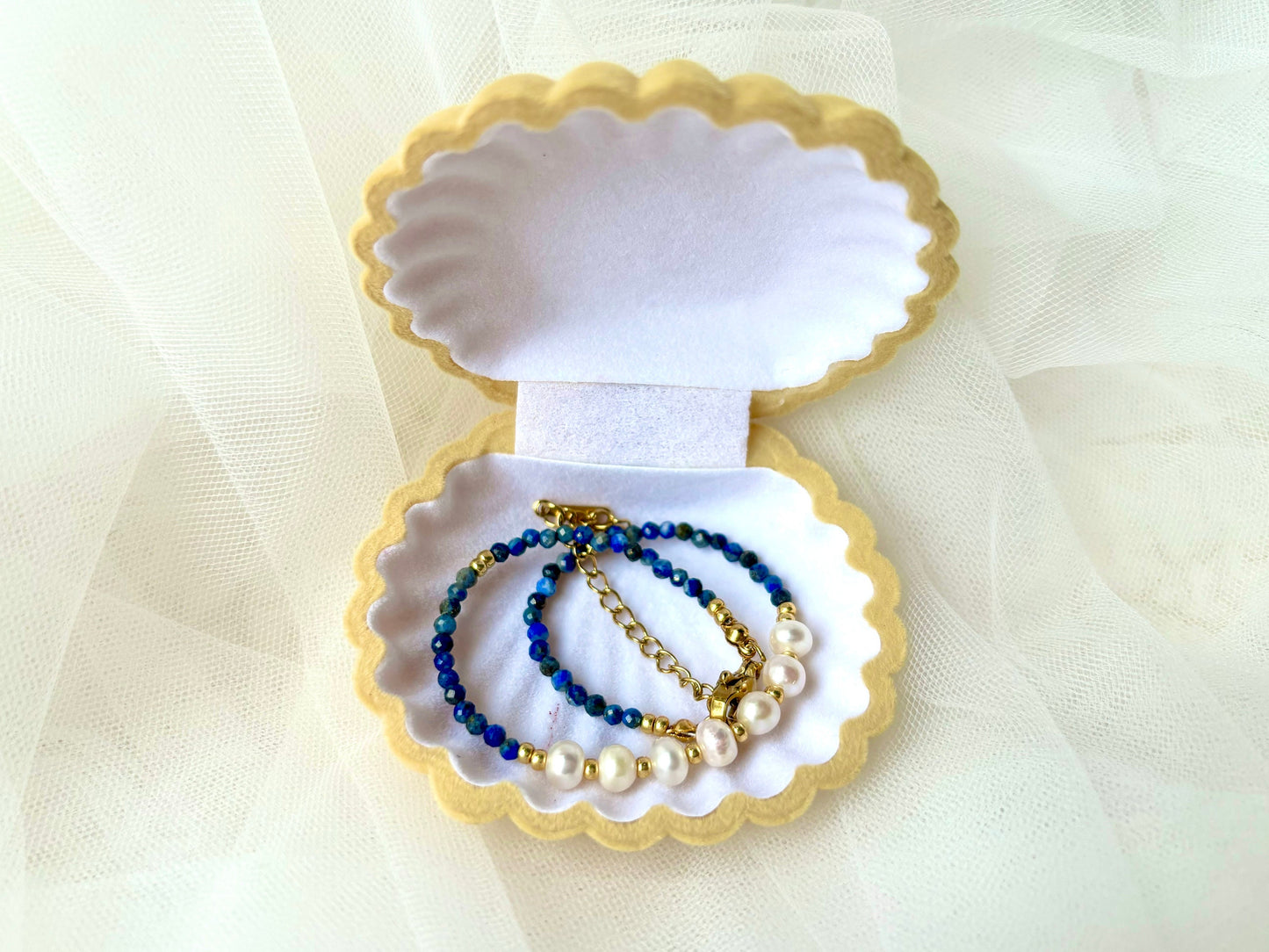 Healing Crystal December Birth Stone Bracelet Genuine Freshwater White Pearl Lapis Lazuli Bracelet Adjustable Tarnish Free Cute Gift For Her