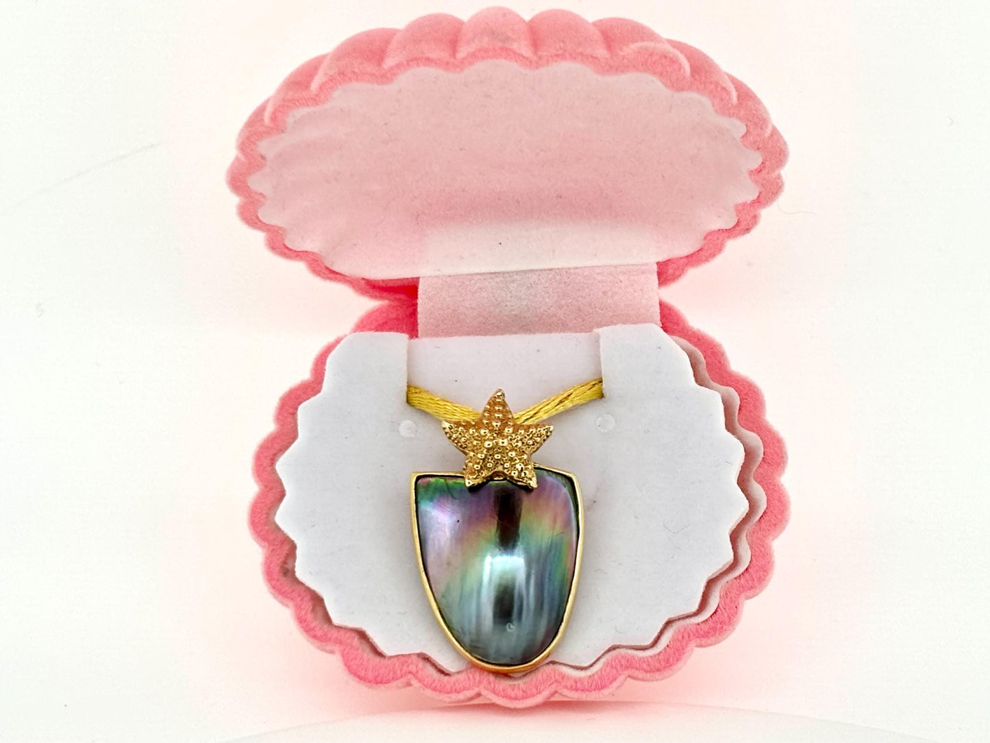 Genuine Natural Black Rainbow Shell Necklace Gold Star Pendant with 14K Solid Gold Rainbow Necklace Birthday Gift for Her Gift for Mom