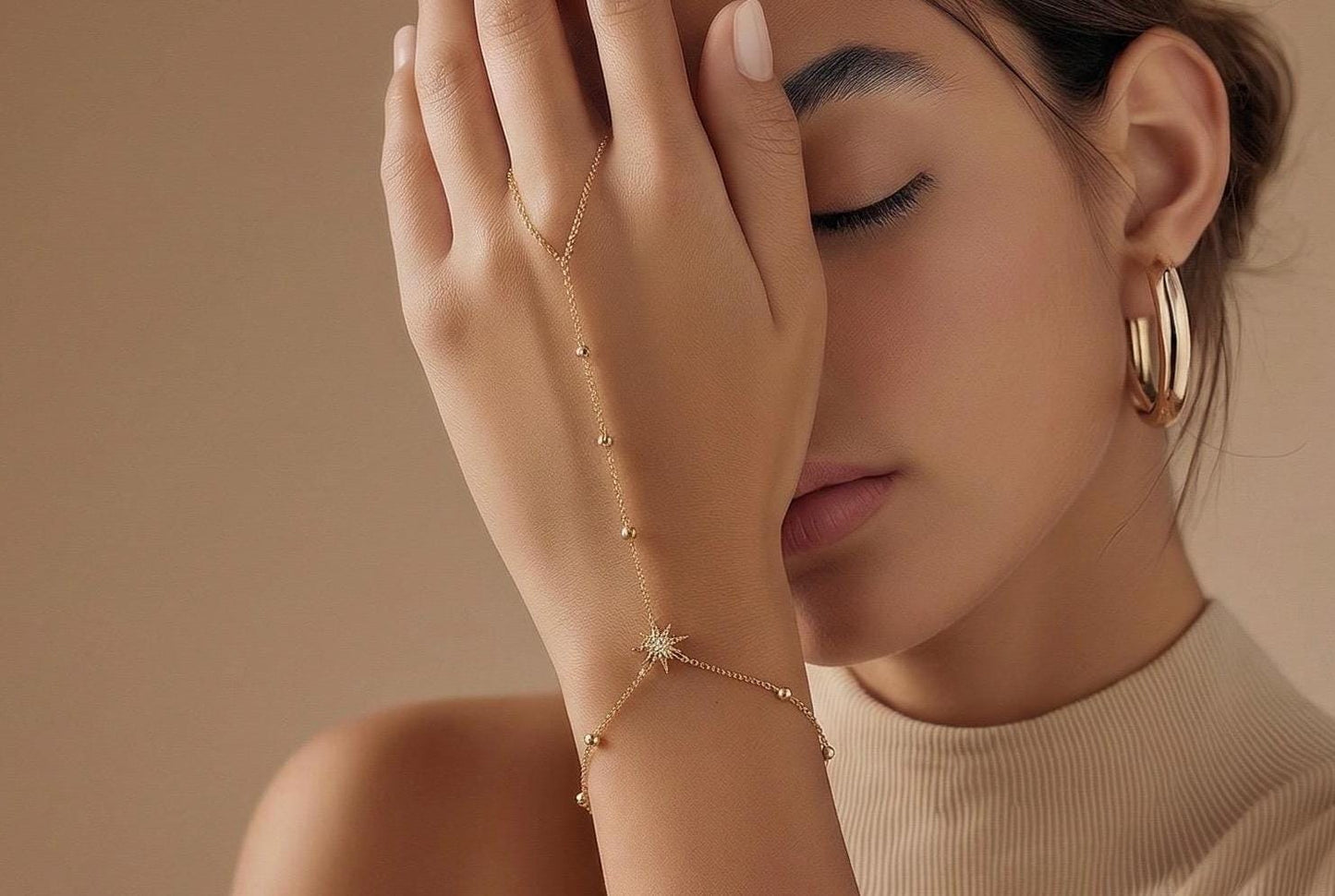 Star Hand Chain Bracelet – Adjustable Gold Plated Celestial Jewelry Gift