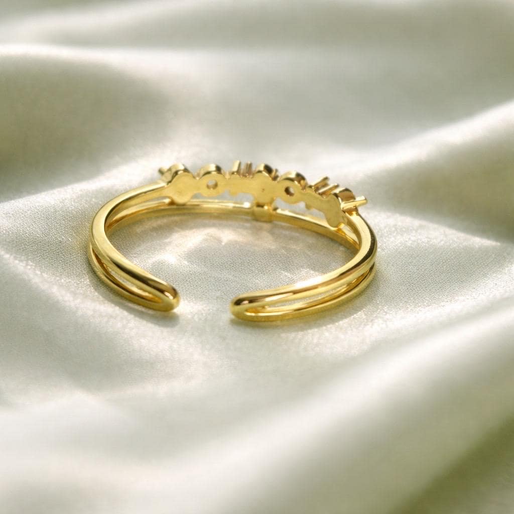 Adjustable Stackable Ring - Dainty Gold Band with Sparkling Cubic Zirconia Stone