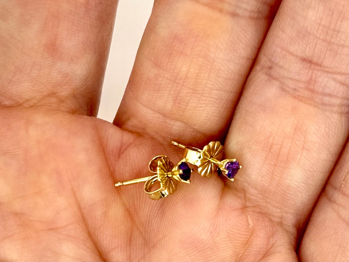 14k Solid Yellow Gold Amethyst Stud Earrings, February Birthstone, Small Amethyst Earrings, Gift For Her, For Mom, Dainty Everyday Jewelry