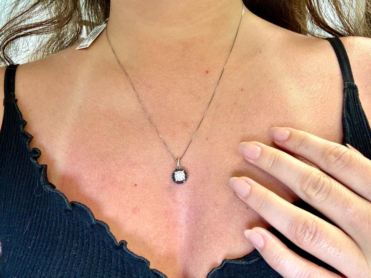 14K White Gold Black Diamond Pendant Diamond Necklace Gift for Her Natural Diamond  Anniversary Gift Birthday Gift for Mom