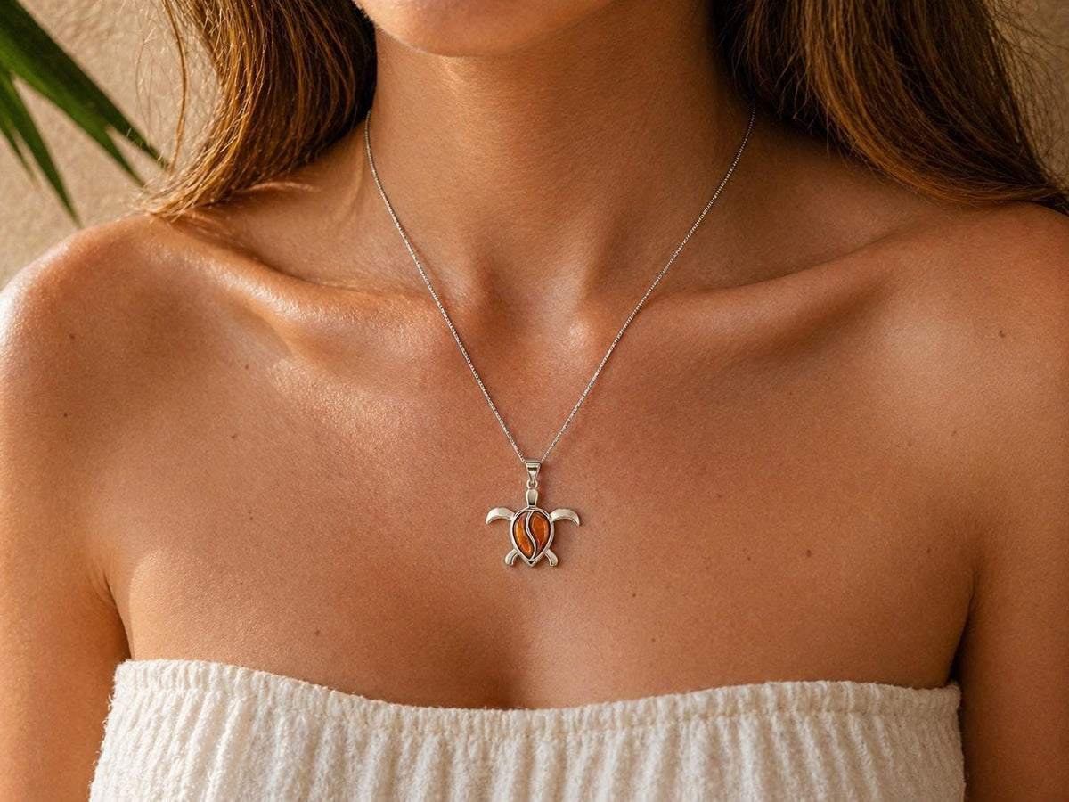 Koa Wood Turtle Necklace | Hawaiian Honu, 925 Sterling Silver, chain, gift, moana – handmade Hawaiian jewelry, Island Goddess Jewelry