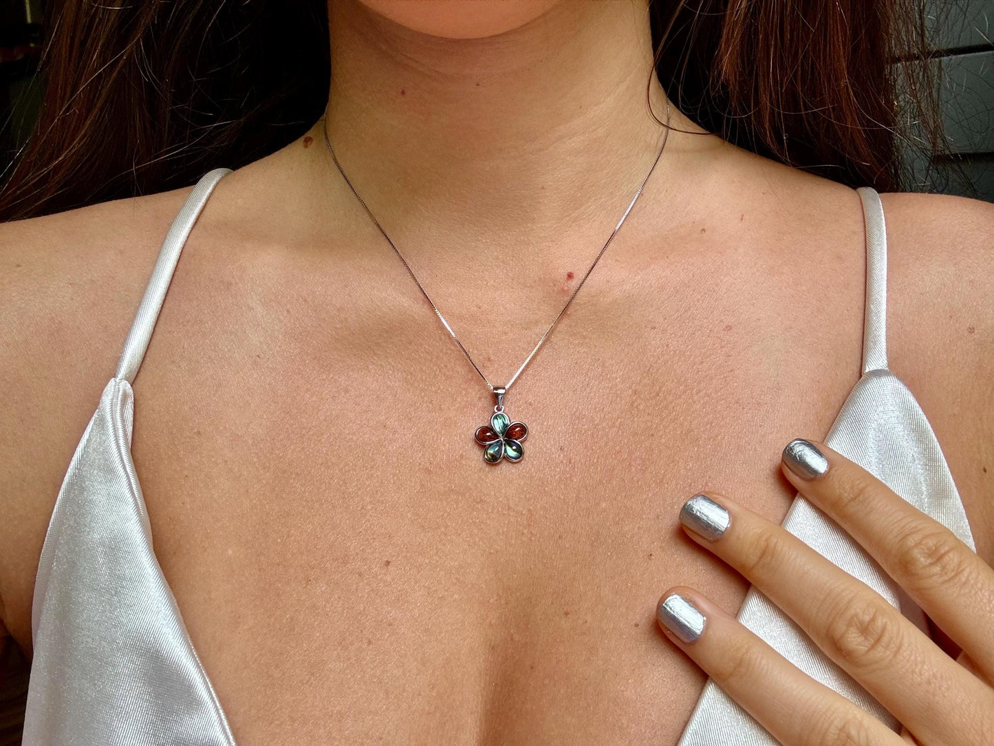 Hawaiian Plumeria Flower Necklace Koa Wood Necklace Abalone Shell Necklace 925 Sterling Silver Tarnish Free  Dainty Birthday Gift for Her