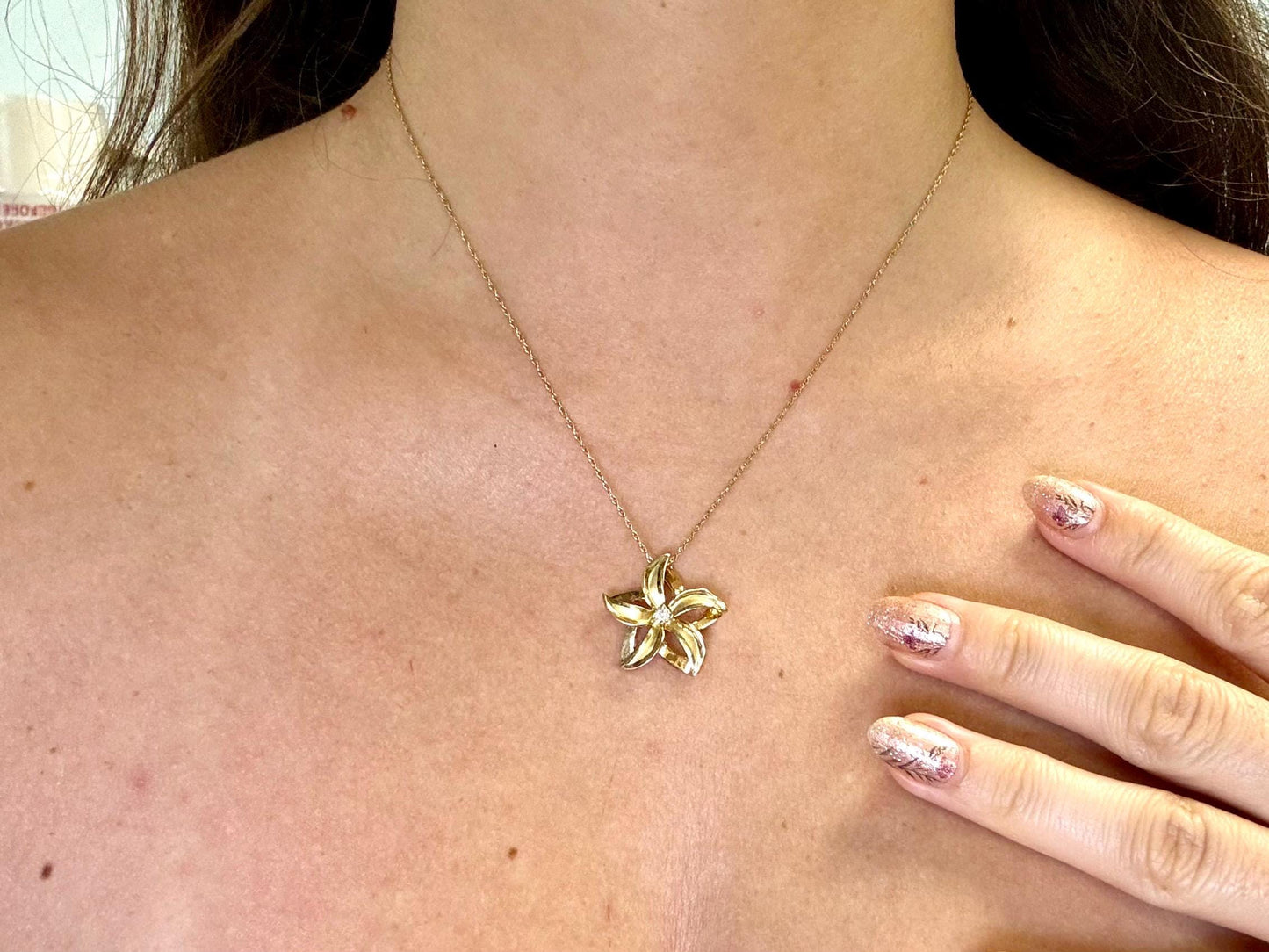 14K Solid Gold Plumeria Pendant Flower Pendant Necklace Gold Pendant Birthday Gift for her Gift for Mom Flower Necklace Diamond Pendant