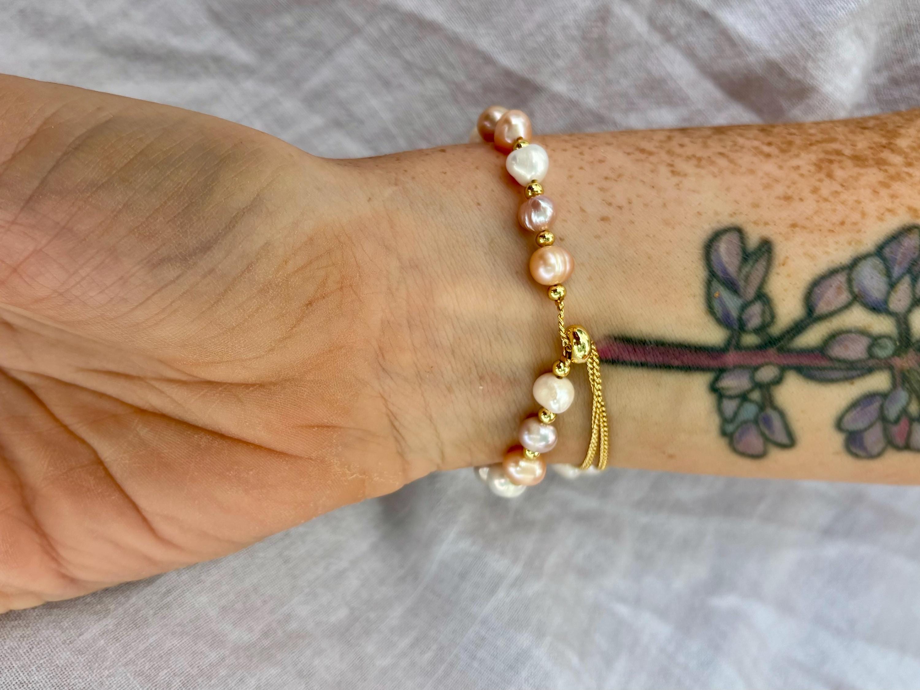 Tri-Color Pearl Bracelet with Flower Charm