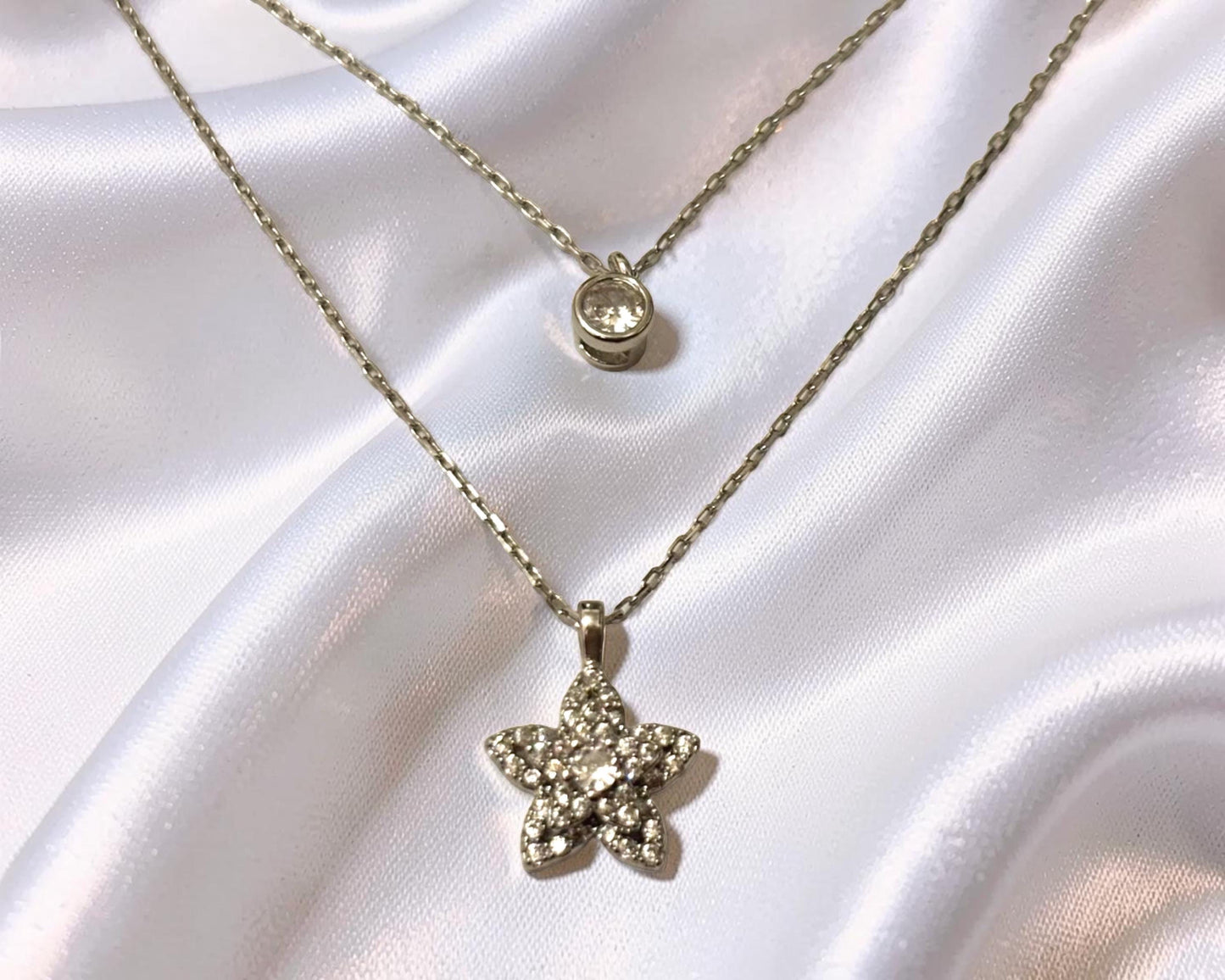 Gold Flower Necklace – Double Layer Floral Pendant With Cubic Zirconia Sparkle