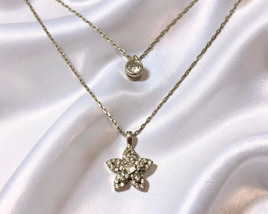 Gold Flower Necklace – Double Layer Floral Pendant With Cubic Zirconia Sparkle