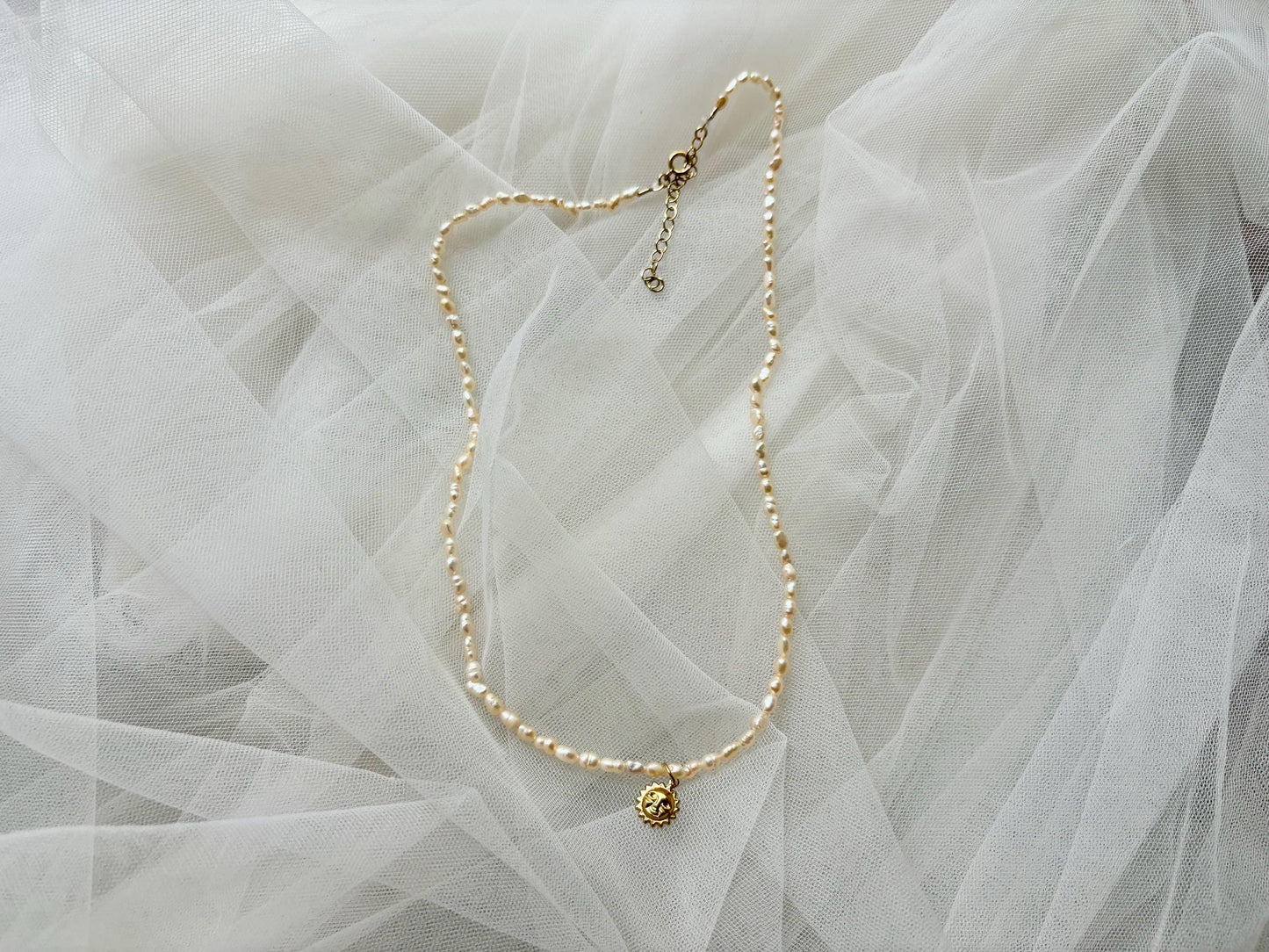 Gold Sun Necklace Genuine Freshwater White Pearl Necklace Leo Gift for Girlfriend Celestial Gold Filled Tarnish Free Dainty Gift For Her