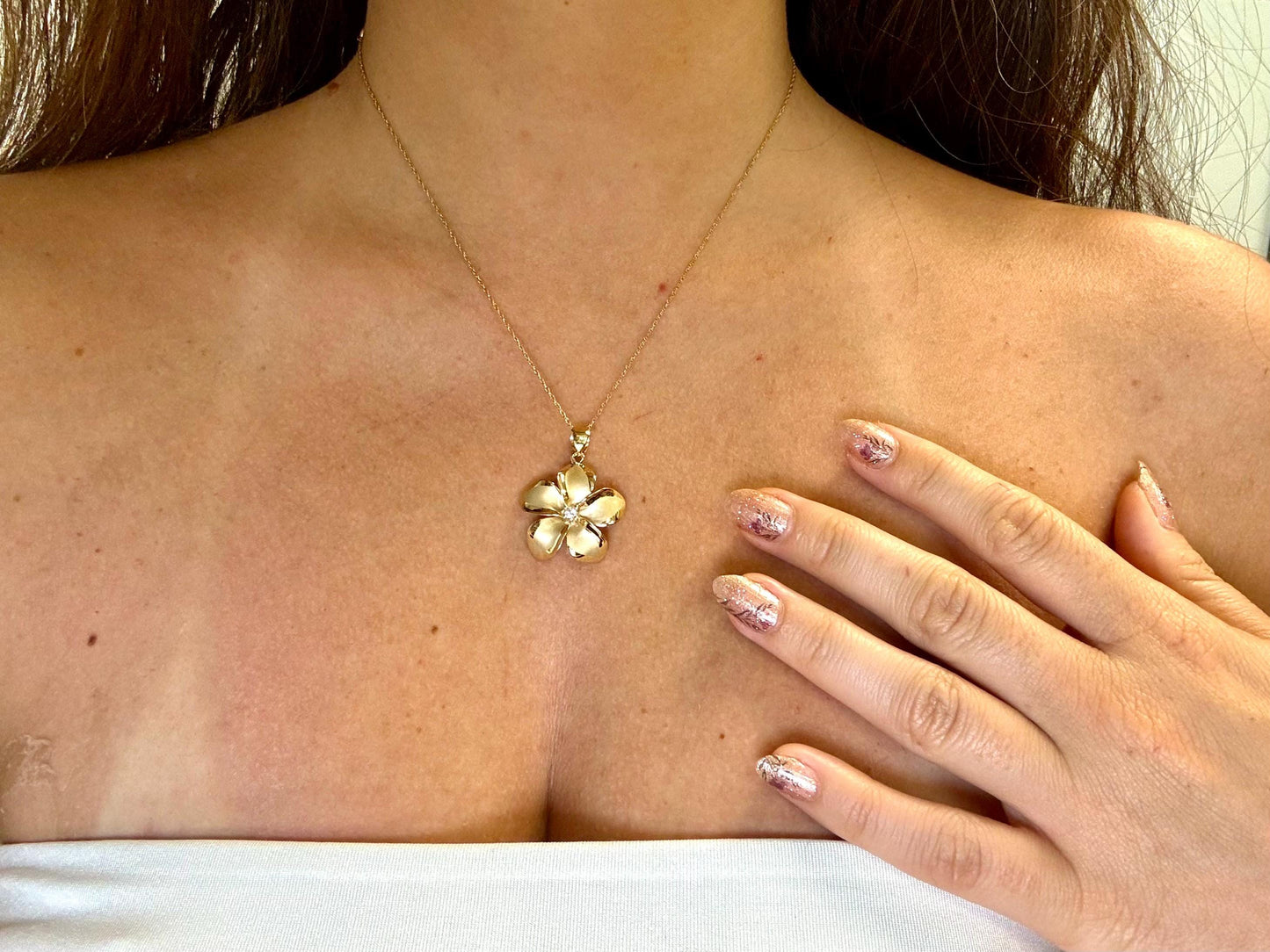 14K Solid Gold Plumeria Pendant Earrings Set Flower Pendant Necklace Gold Pendant Birthday Gift for her Flower Necklace Jewelry Set