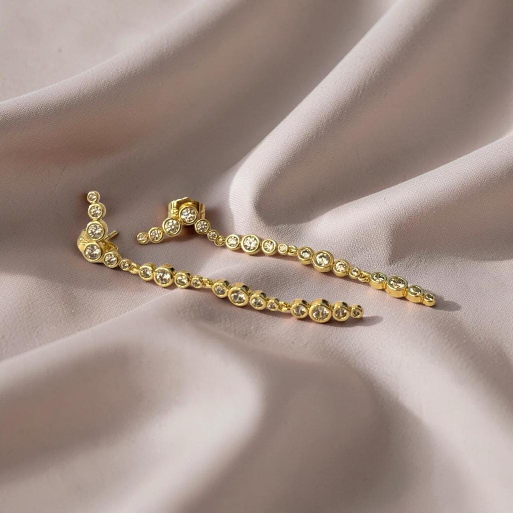Crystal Ear Climber Earrings – Gold Plated Dainty Drop With Cubic Zirconia Sparkle