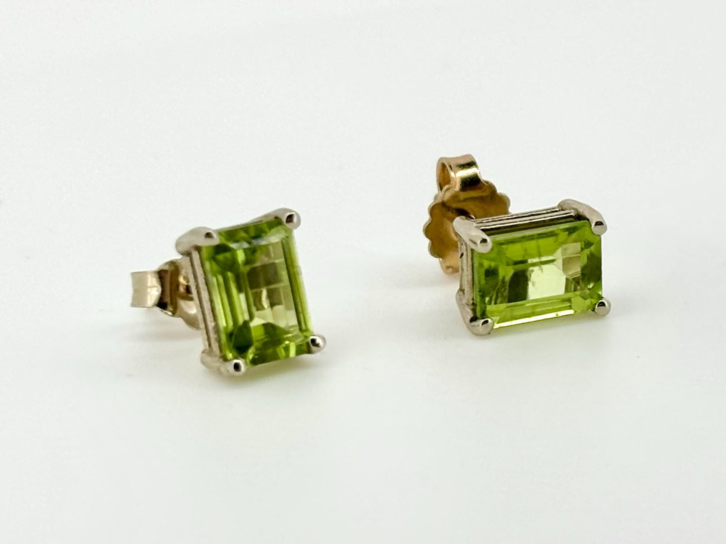 14K Gold Green Earrings Peridot Earrings Peridot Studs Princess Cut Hawaiian Diamond Peles Tears - Birthday Gift for Her Gift For Mom