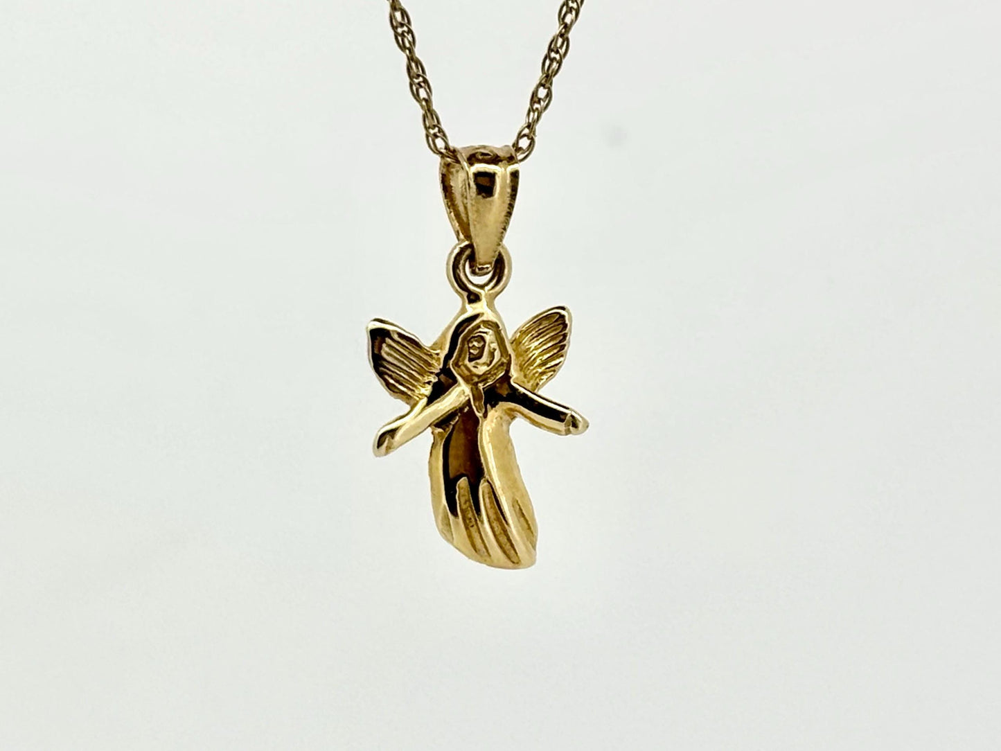 14K Solid Gold Guardian Angel Pendant Loving Angel Necklace Gold Pendant Valentines Gift for her Birtday Gift for Mom Protective Necklace