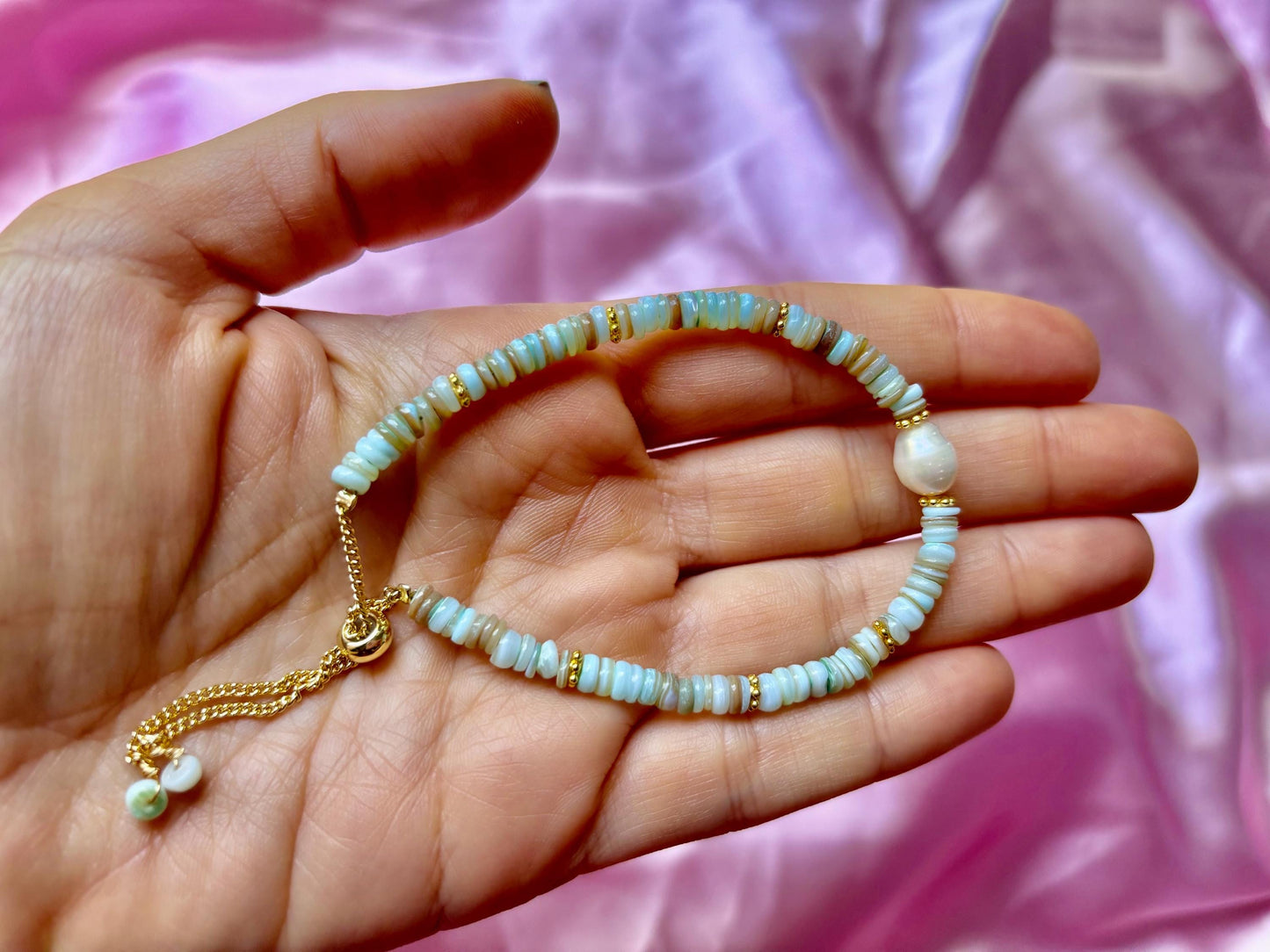 Amazonite Genuine Natural Freshwater White Pearl Bracelet, Birthday Gift for Her Girlfriend - Grandma Gift Gold Bracelet Crystal Healing