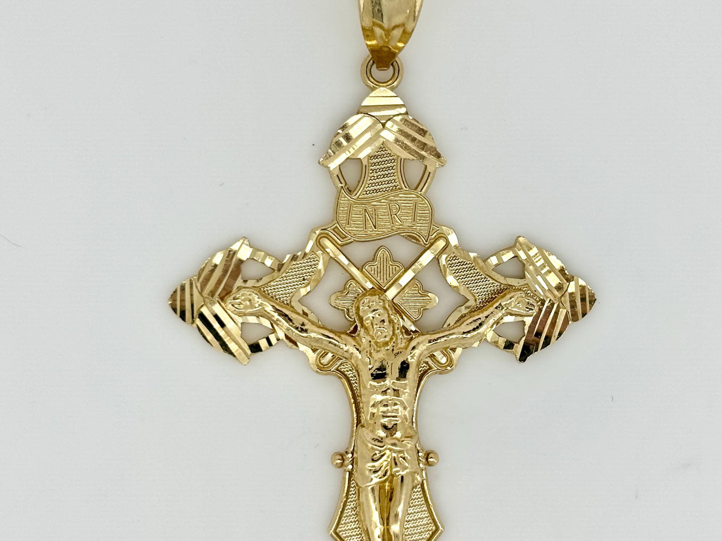 14K Solid Yellow Gold Cross Necklace Jesus Christ Pendant Giant Elegant Christian Gift for her Chritian Gift for Wife Christmas Gift