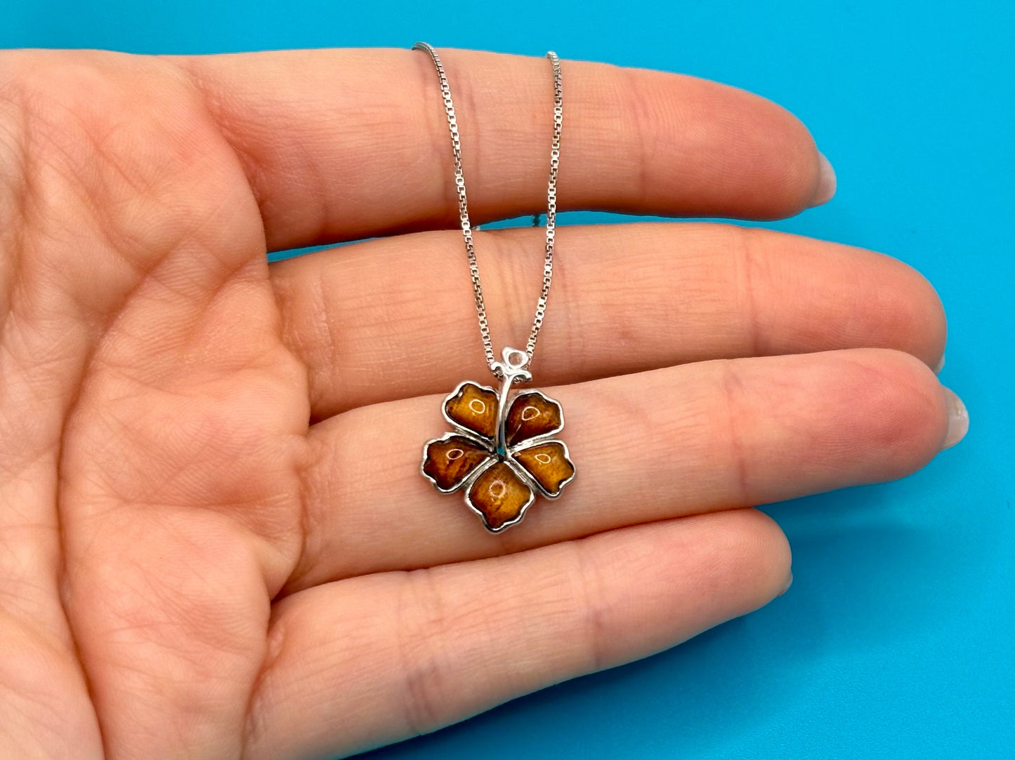 Hawaiian Hibiscus Flower Necklace 925 Sterling Silver Tarnish Free KOA WOOD Dainty Necklace with Chain Cute Gift for Her Gift for Girlfriend