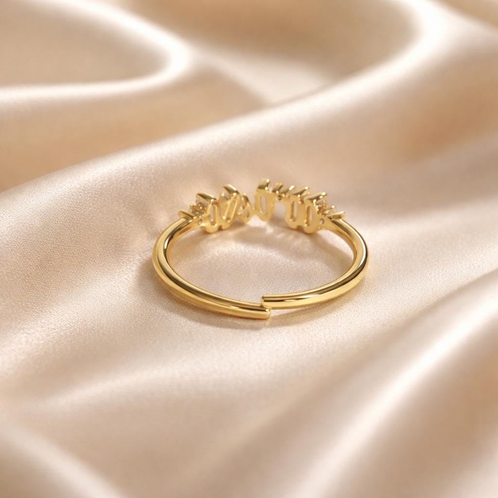 Gold Plated Adjustable Ring – Dainty Stainless Steel Ring with Sparkling CZ Stones