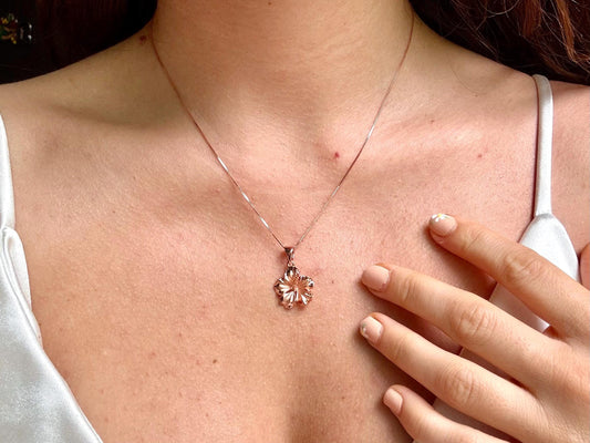 Hawaiian Hibiscus Flower Rose Gold Elegant Necklace 925 Sterling Silver with chain Cute Gift for Mom Mother Wife Girlfriend Romantic