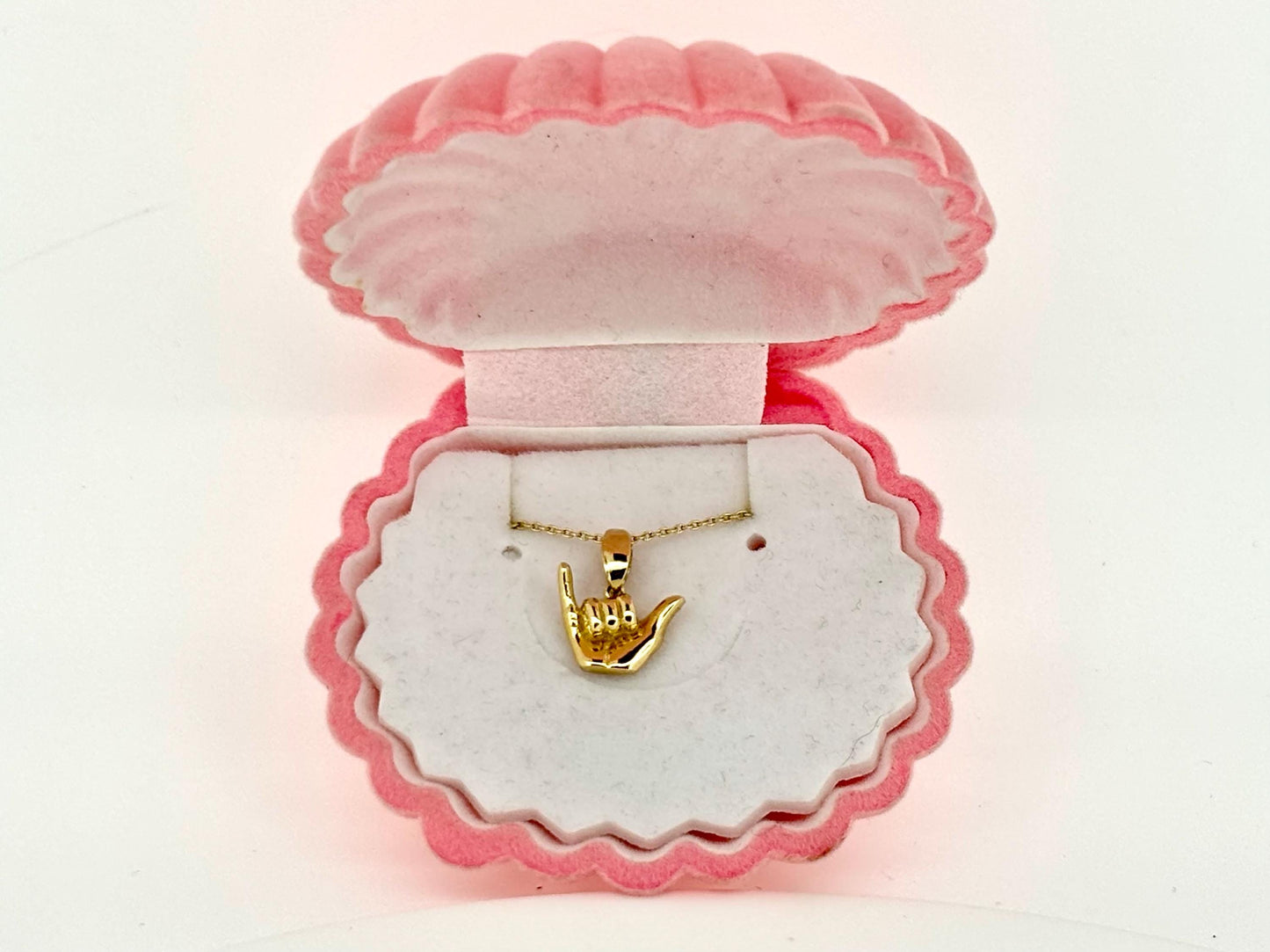 14K Solid Gold Hawaiian Shaka Sign Pendant Funny Shaka Sign Necklace Gold Pendant Birthday Gift for her Gift for Mom Flower Necklace