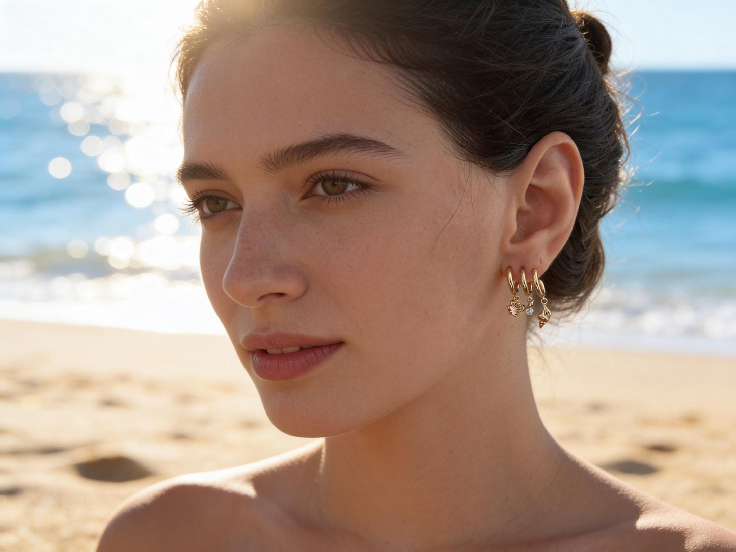 Gold Hoop Earrings – Dainty Shell Charm Hoops | Tarnish Free, Coastal Style Gift for Her