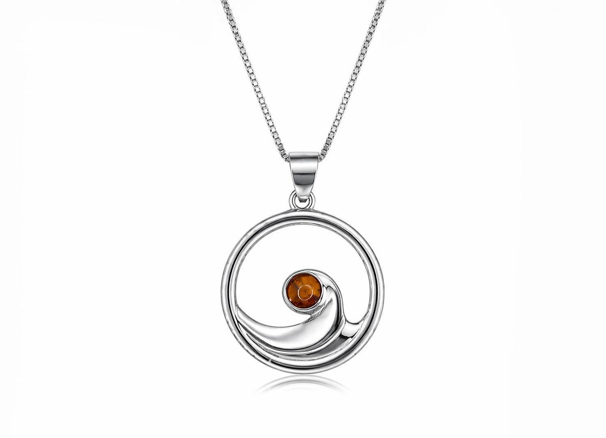 Koa Wood Wave Necklace, Rhodium Sterling Silver Beach Pendant, hawaii, ocean, gift – handmade Hawaiian jewelry, Island Goddess Jewelry