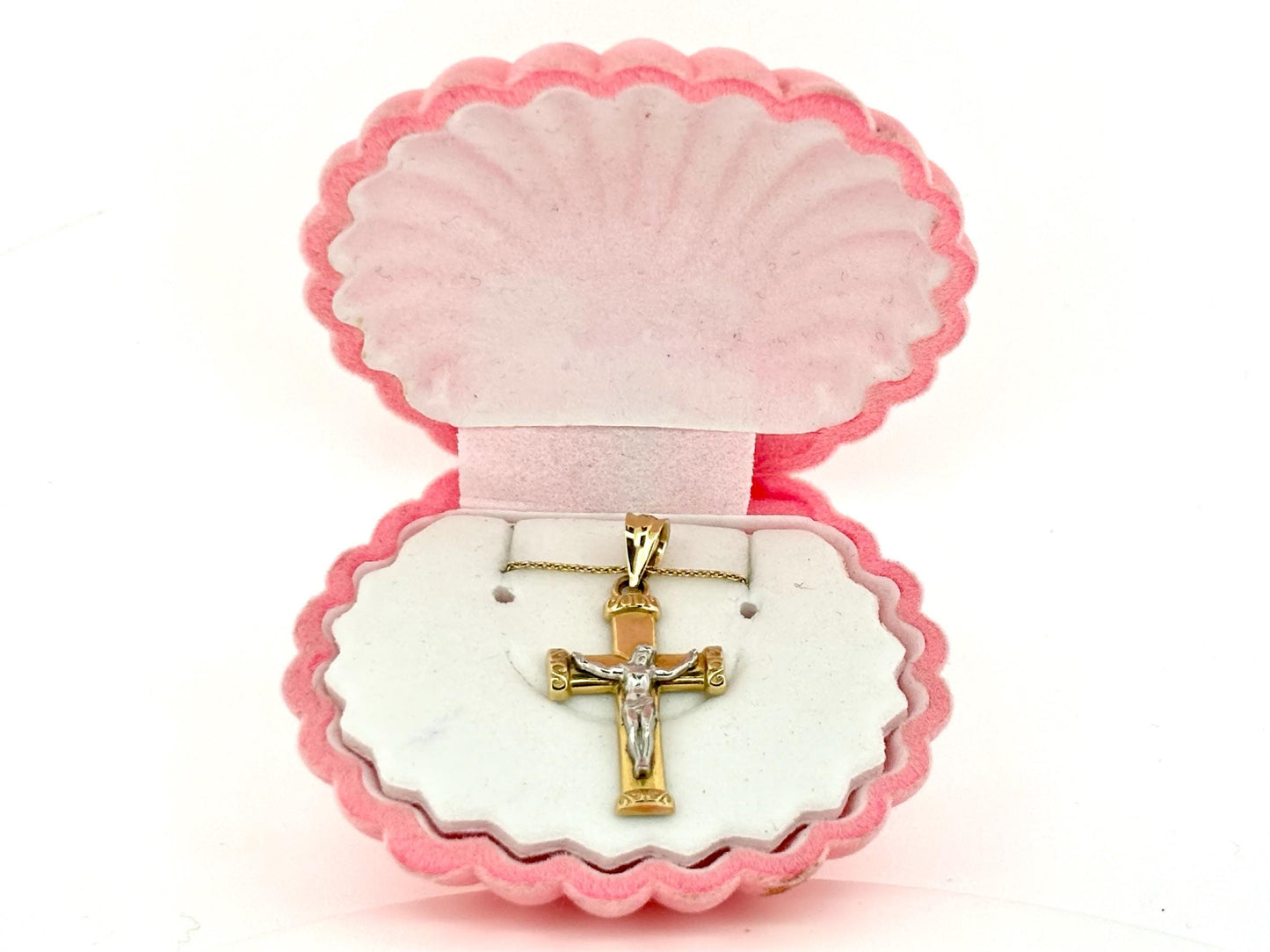 14K Solid Yellow Gold Cross Necklace Jesus Christ Pendant Giant Elegant Christian Gift for her Chritian Gift for Wife Christmas Gift