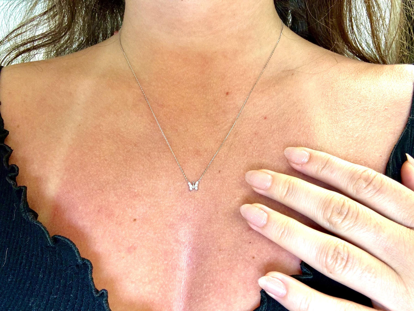 14K White Gold Diamond Butterfly Pendant Necklace 1.3g,  Gift for Her, Nature-Inspired Jewelry, For girlfriends, Birthday and Surprise gift.
