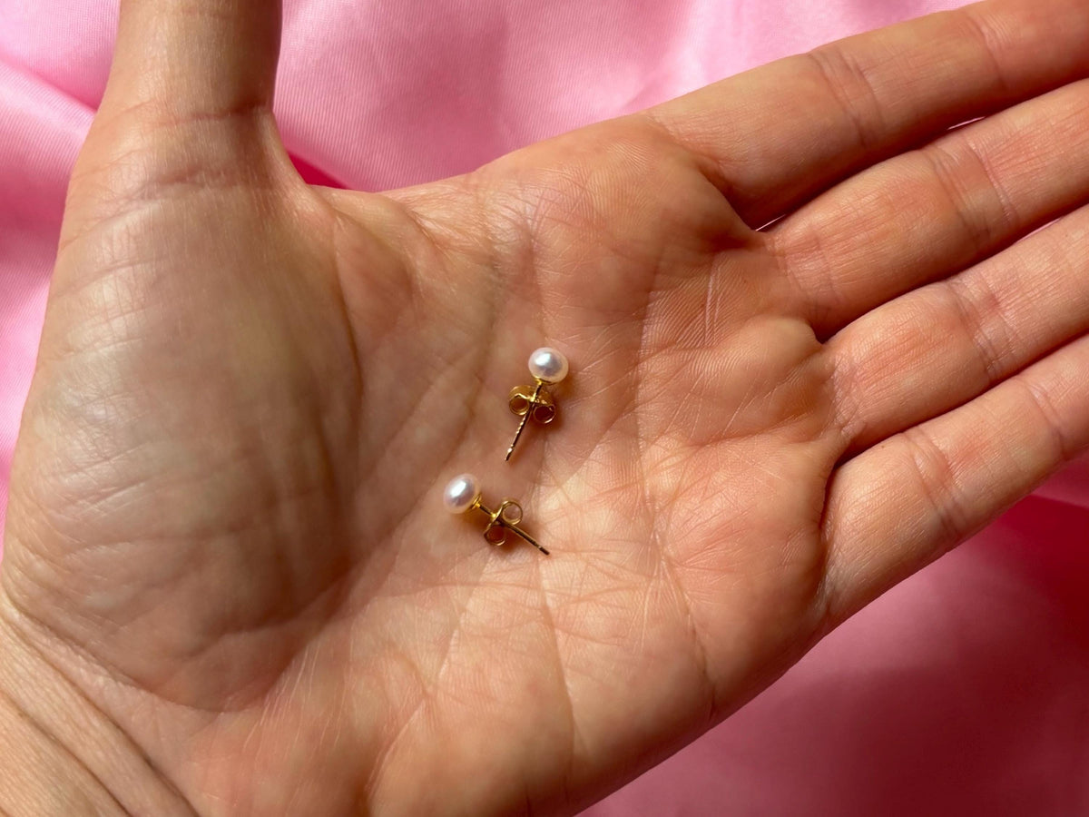 Dainty Gold Pearl Studs, 925 Sterling Silver Pearl Earrings, gift for her, gift for mom, gift for girlfriend – handmade Hawaiian jewelry, Island Goddess Jewelry