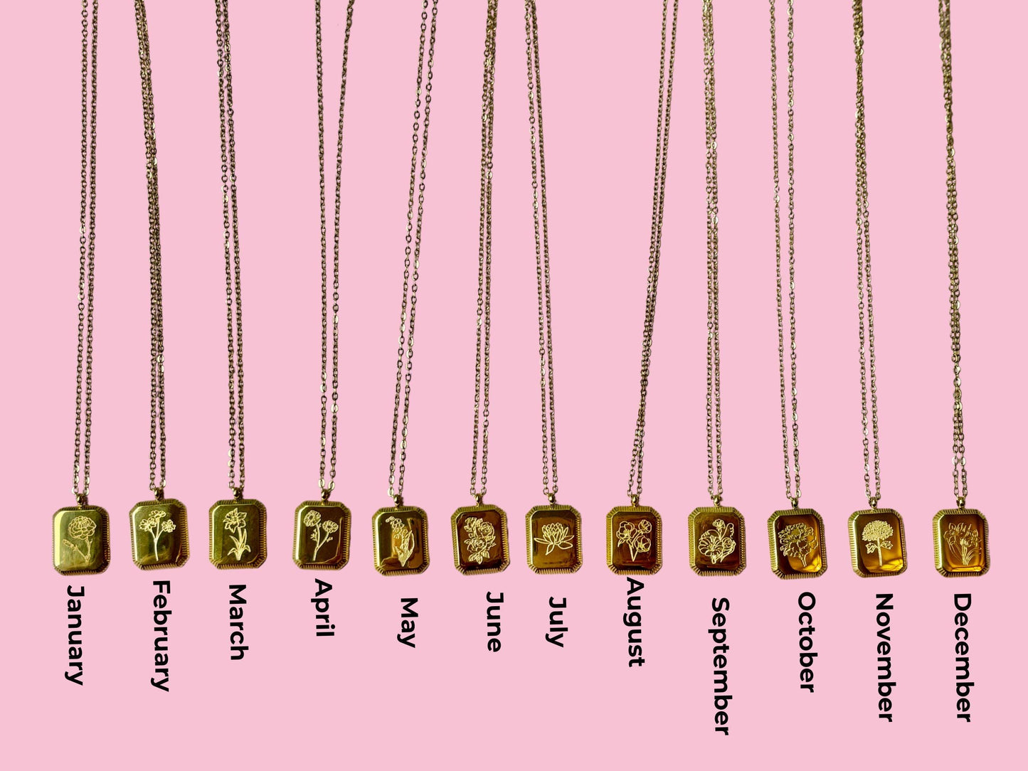 Birth Flower Necklace 925 Stainless Steel 18K Gold Plated Necklace with Chain Birthday Gift for Her - Gift for Mom , Gift for Girlfriend