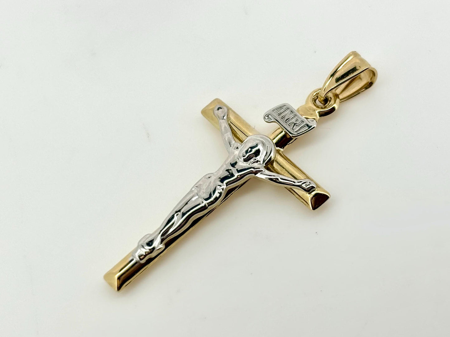 14K Solid Yellow Gold Cross Necklace Jesus Christ Pendant Giant Elegant Christian Gift for her Chritian Gift for Wife Christmas Gift