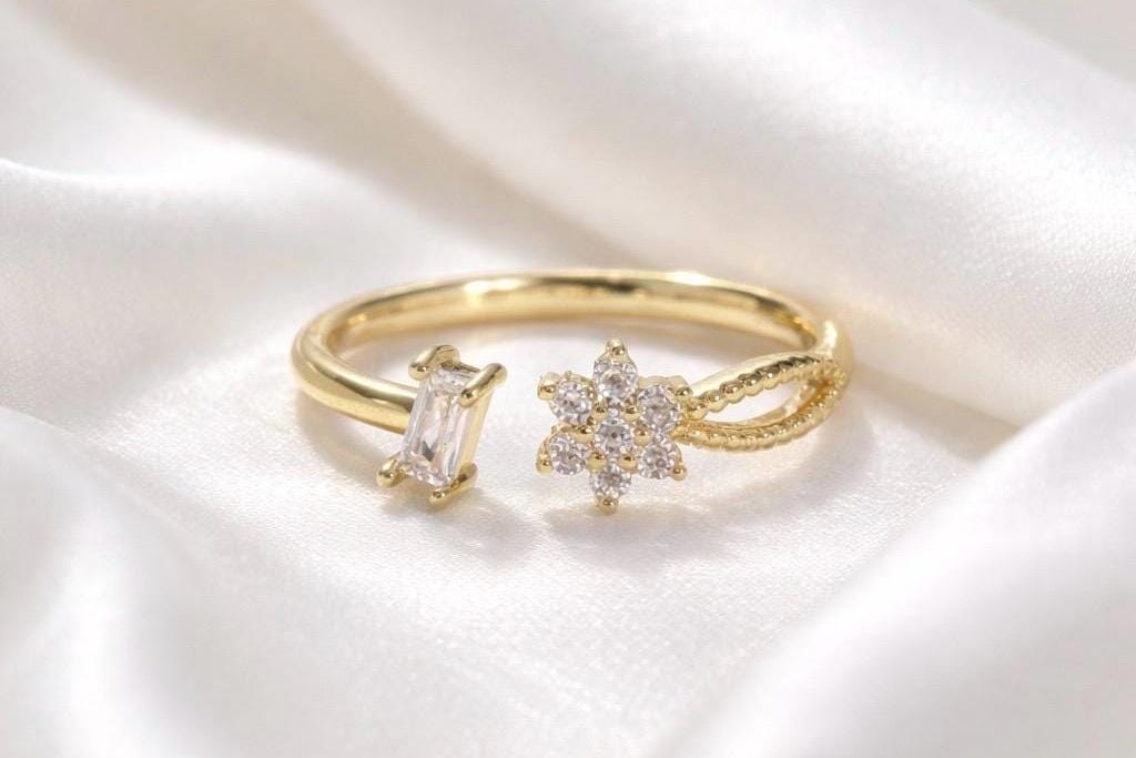Plumeria Flower Ring – Adjustable Stackable Gold Plated Stainless Steel Jewelry