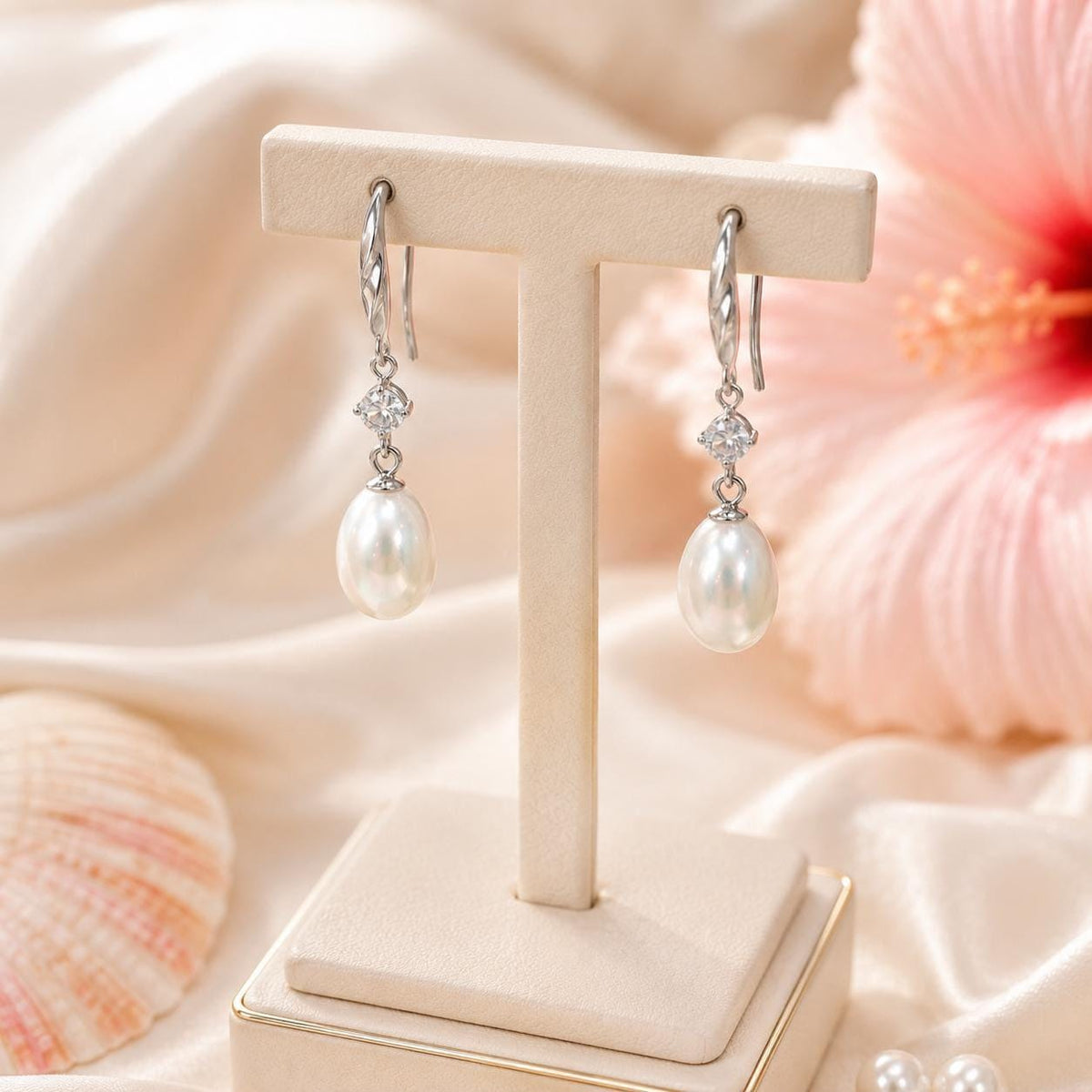 Dangle Pearl Earrings, Rhodium Plated 925 Sterling Silver Gift, gift for her, gift for mom, gift for girlfriend – handmade Hawaiian jewelry, Island Goddess Jewelry