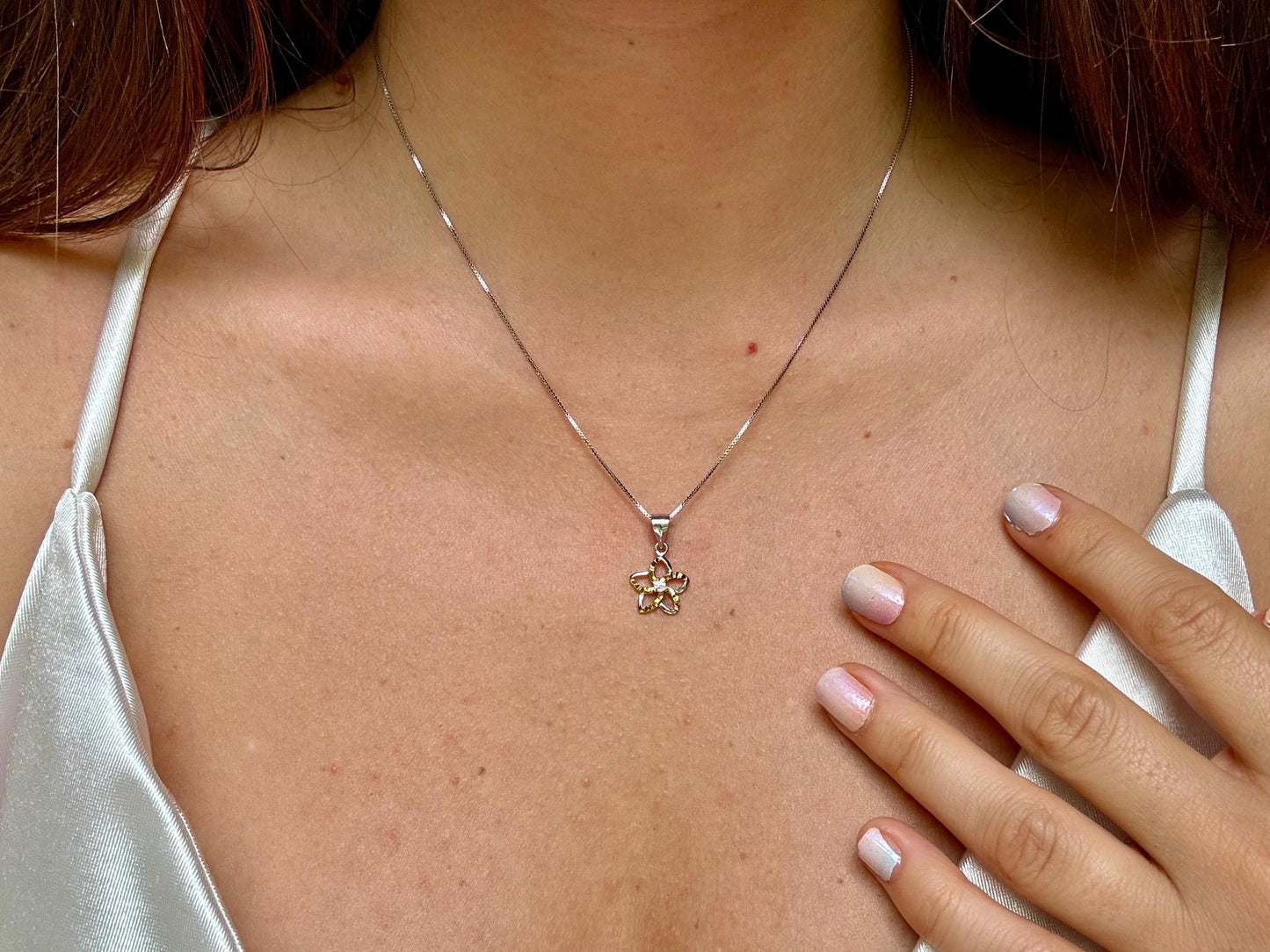 Hawaiian Plumeria Flower Necklace with CZ Stone Flower Jewelry Gift for Her Birthday Gift for Wife, Mom, Girlfriend Sterling Silver