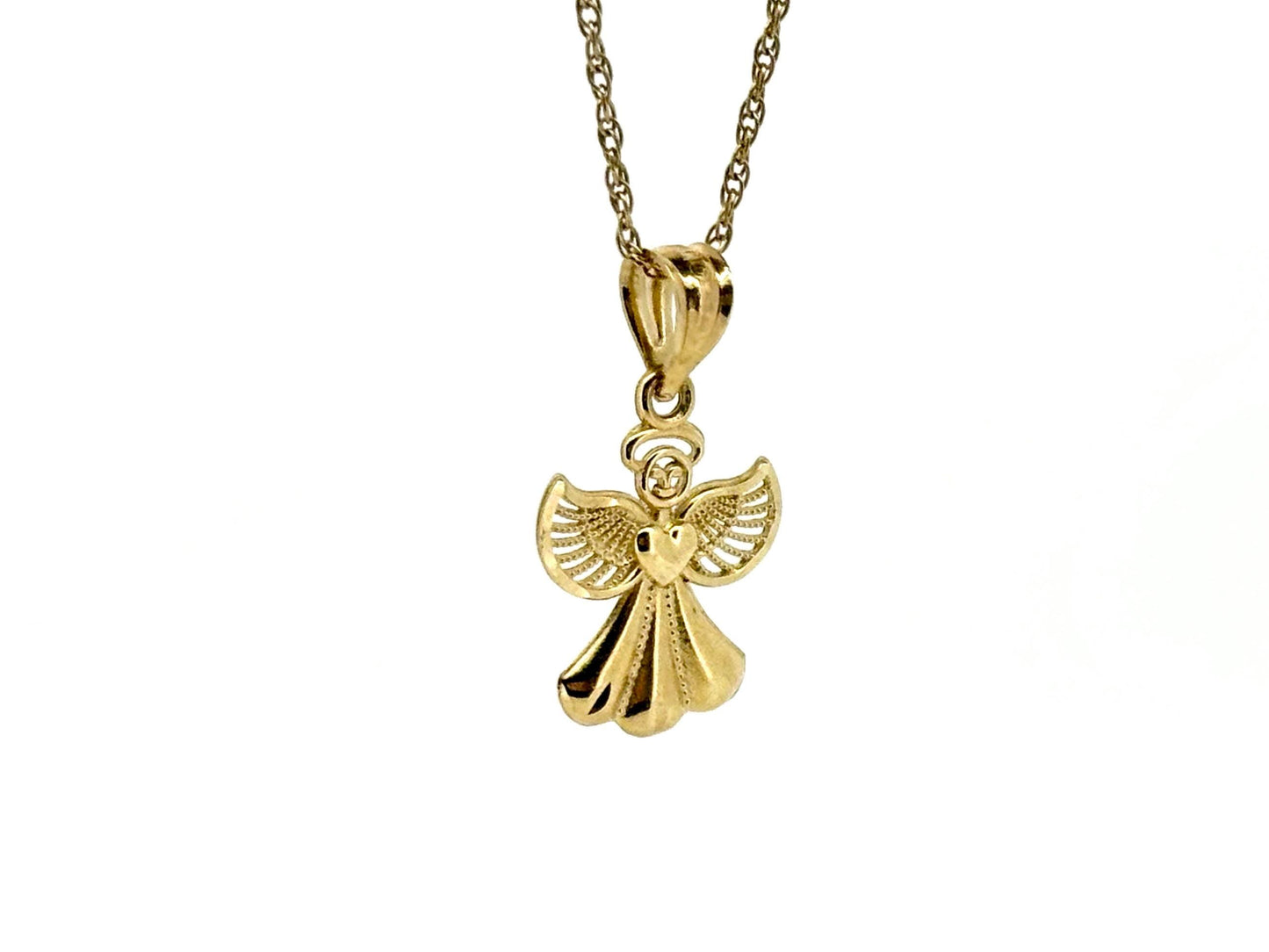 14K Solid Gold Guardian Angel Pendant Loving Angel Necklace Gold Pendant Valentines Gift for her Birtday Gift for Mom Protective Necklace