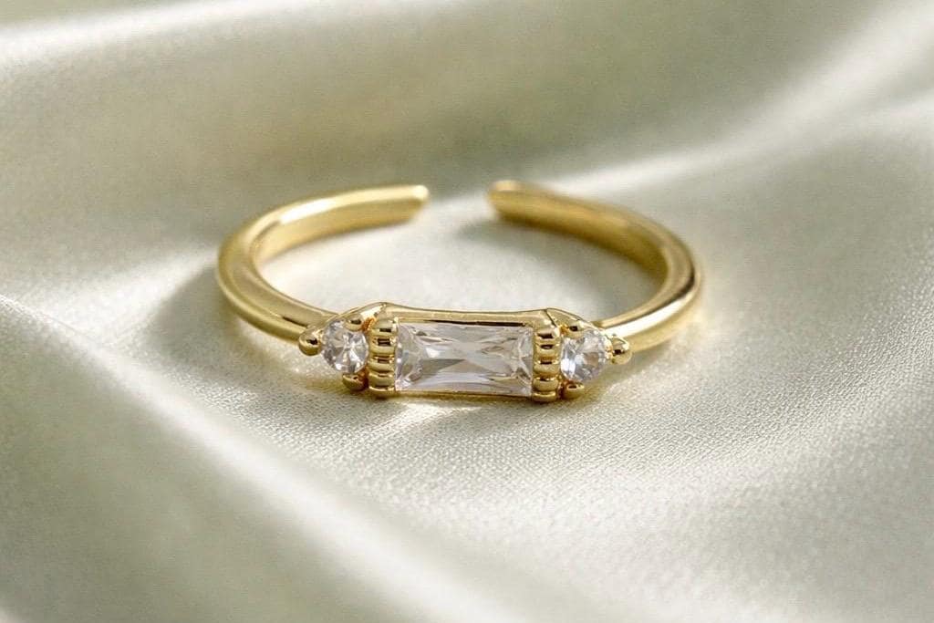 Adjustable Stackable Ring – Stainless Steel Pinky Ring With Cubic Zirconia Stone